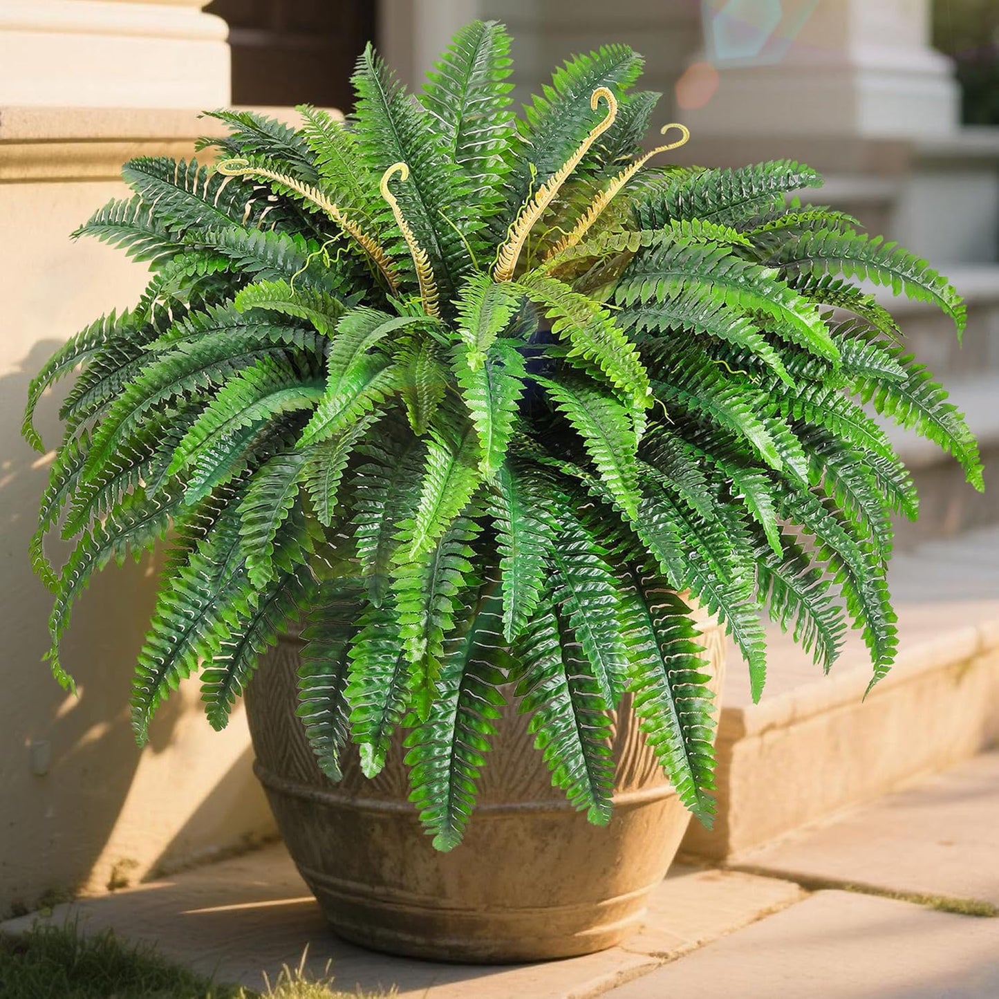 48" Artificial Ferns Plants for Outdoors Indoors, Large UV Resistant 95 Leaves Fake Boston Ferns Bush Artificial Plants, Large Hanging Faux Plant Greenery for Living Room Entrance Office Home Decor