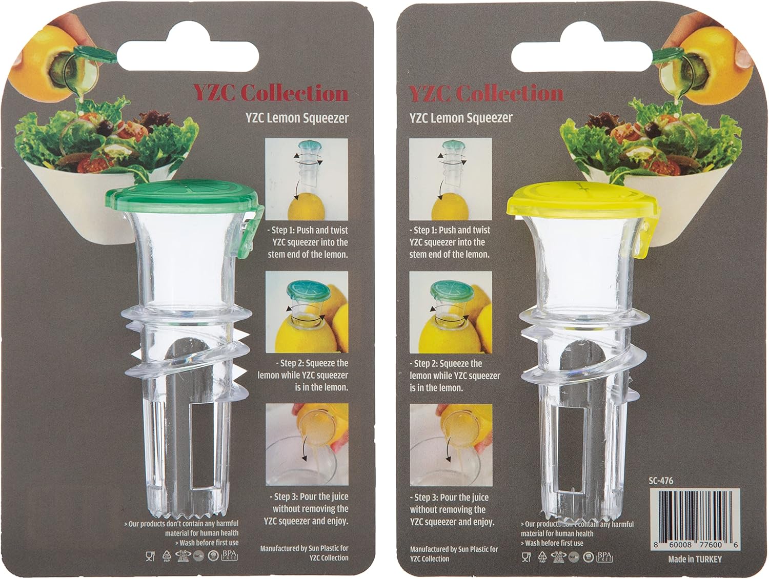 YZC Lemon Squeezer – 2-Pack Lemon-Juicer – BPA-Free Plastic Lime Juice