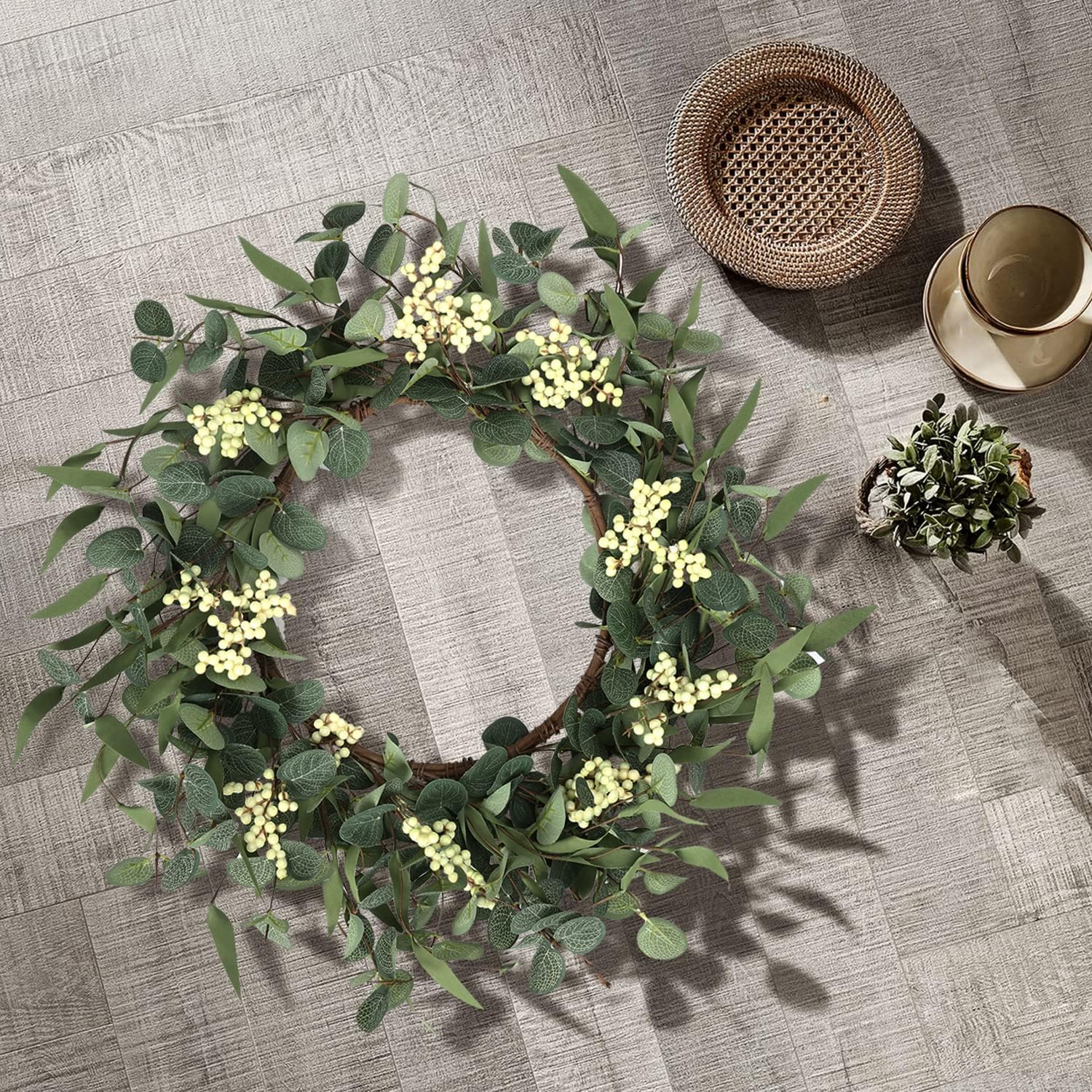 Pinkpum 20'' Eucalyptus Wreath for Front Door, Porch, Window - Green D