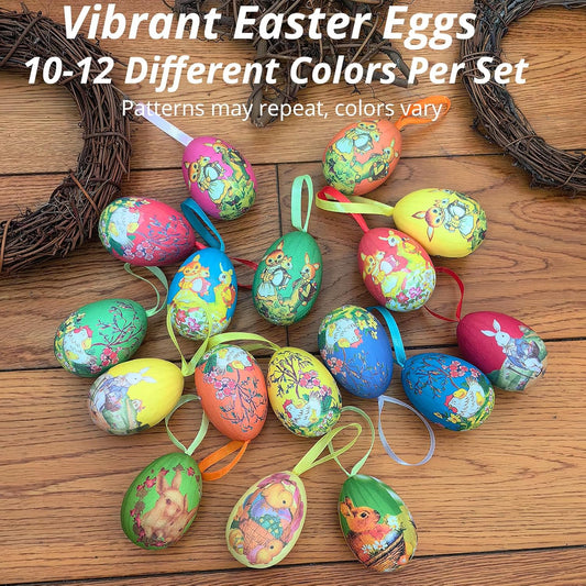 12pcs Vintage Style Paper Mache Foam Egg Hanging Ornaments Easter Decoration