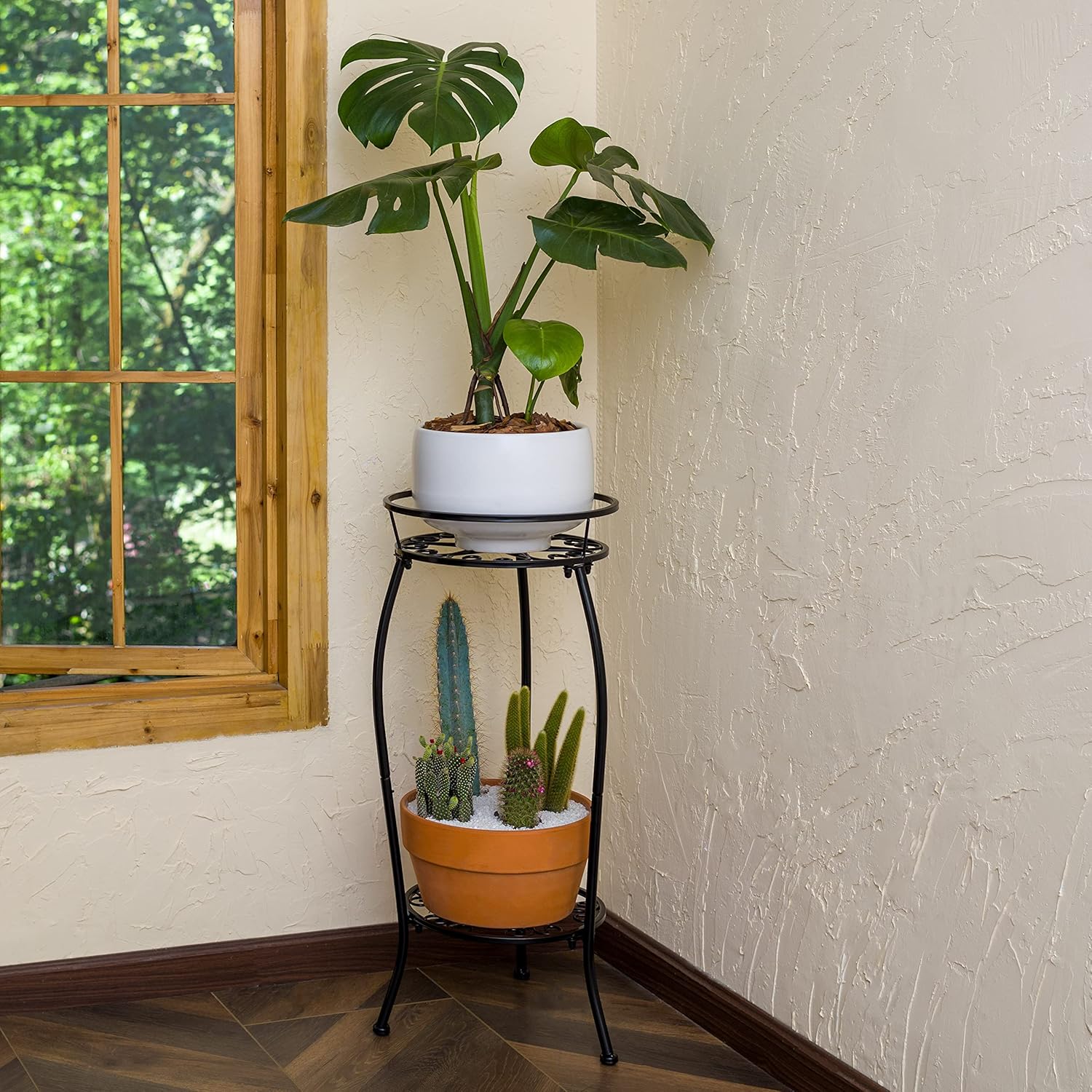 FaithLand 2 Pack Metal Plant Stands, Tall Planter Holder Indoor Outdoo