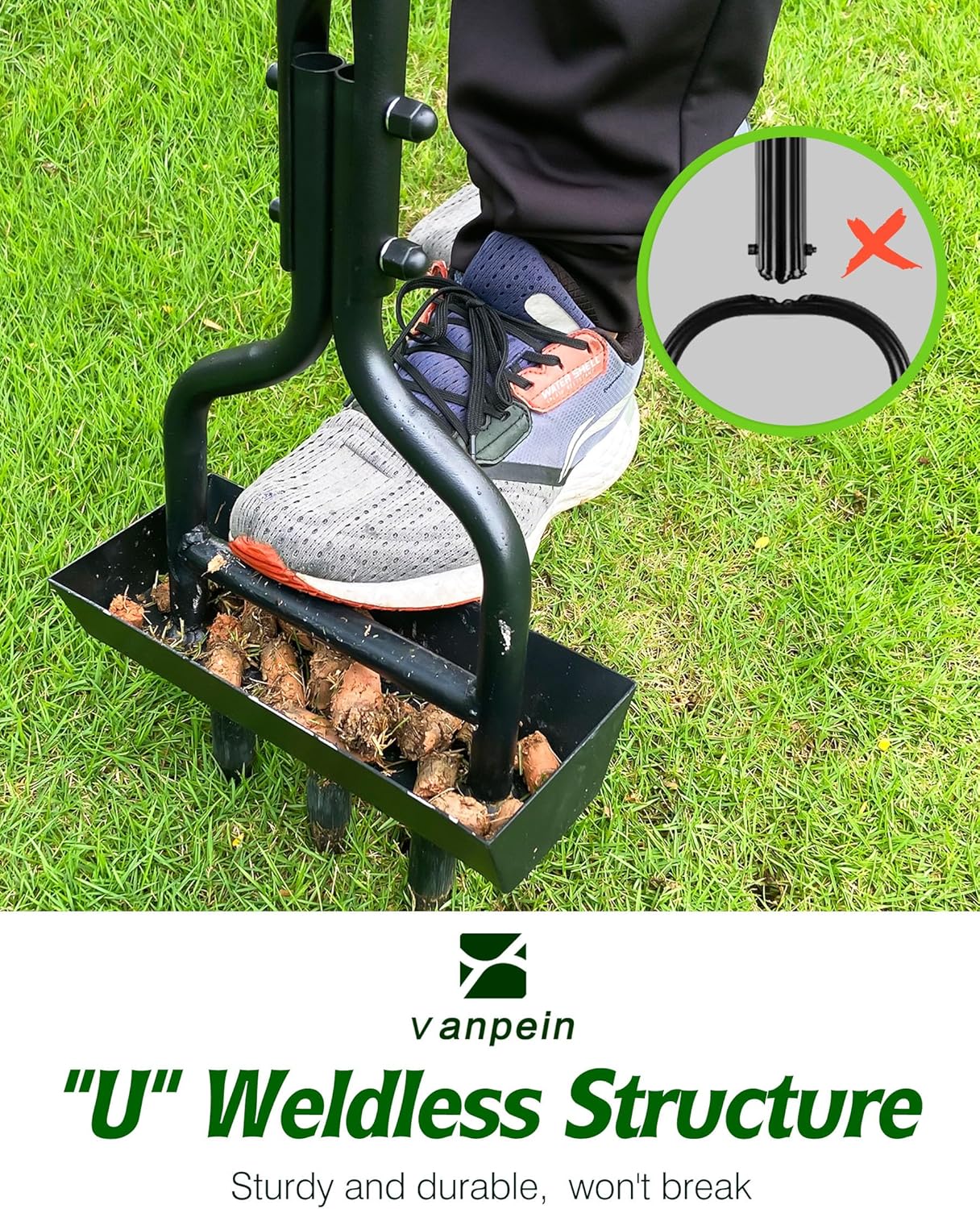Lawn Aerator Garden Tool with Soil Core Tray, 38” Manual Grass Plug Ae
