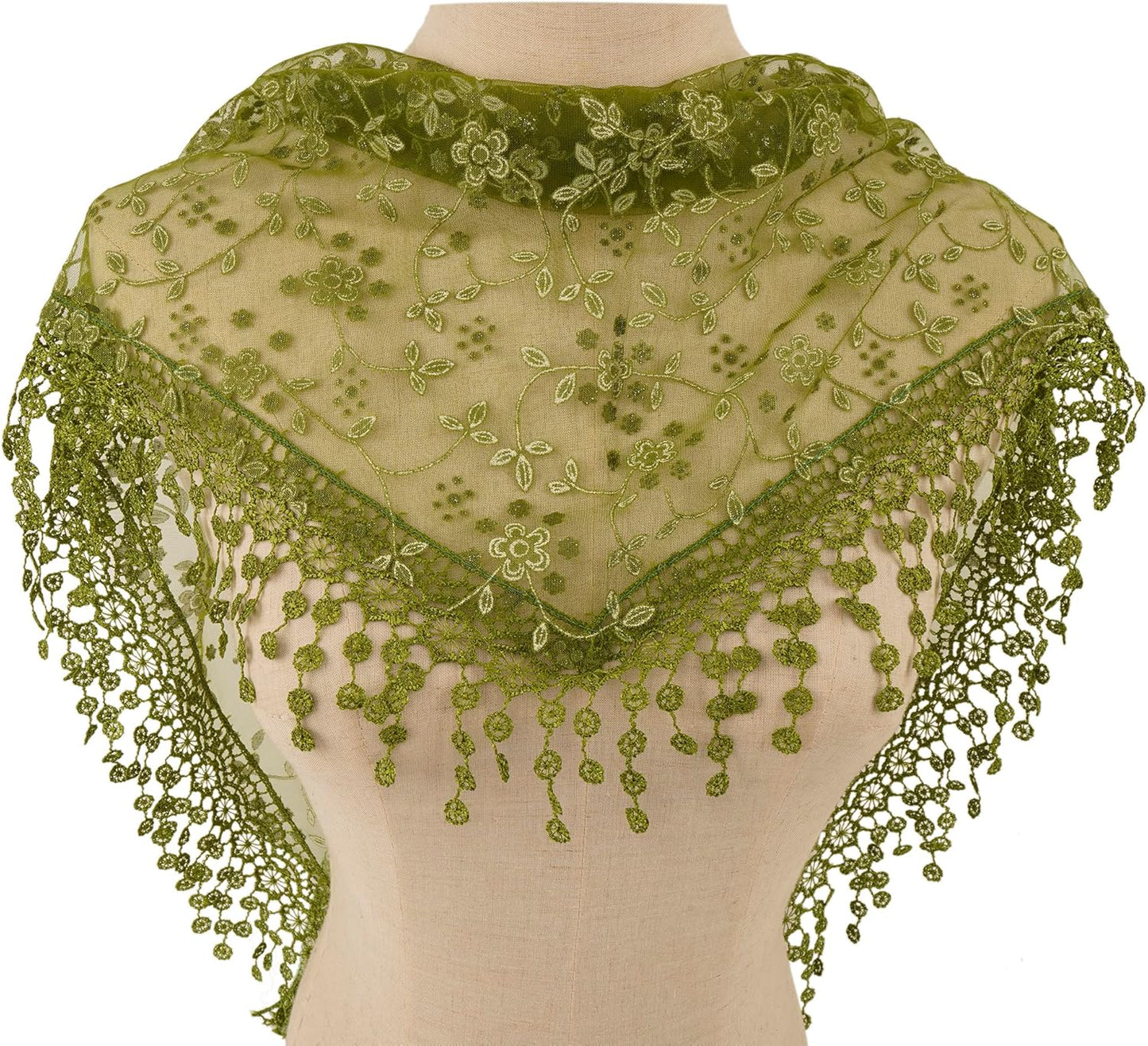 YOUR SMILE Lightweight Soft Leaf Lace Fringes Triangular Floral Fashio