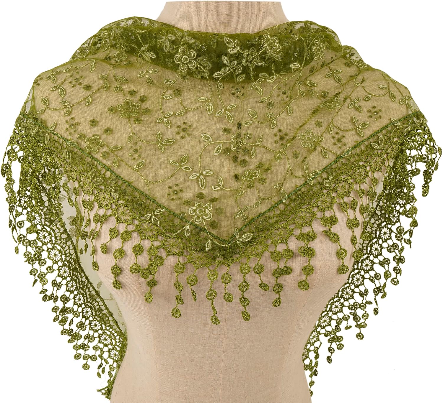 YOUR SMILE Lightweight Soft Leaf Lace Fringes Triangular Floral Fashio