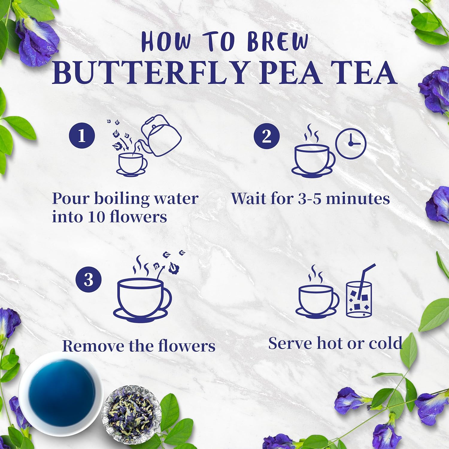 Butterfly pea flower tea loose leaf (375+ Cups) [ 4.4 Ounces Oz] Dried