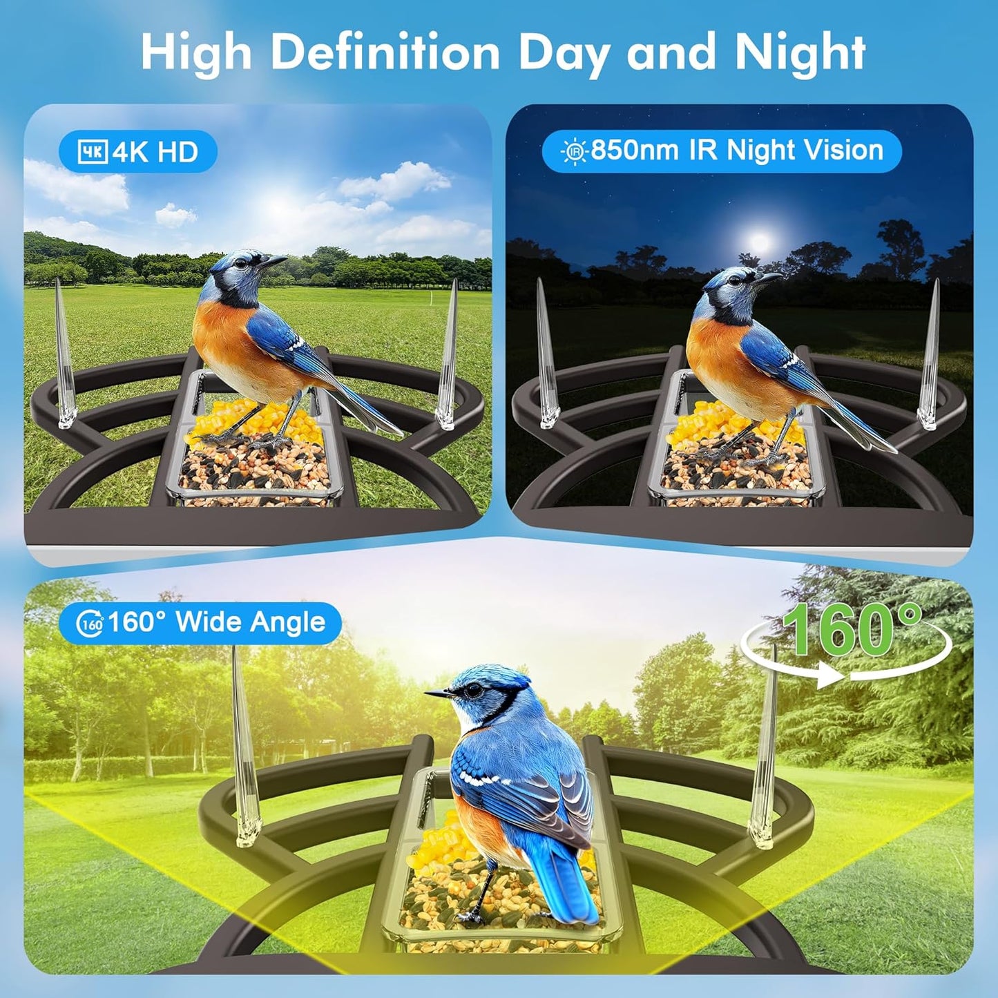Smart Bird Feeder with Camera Solar Powered, 4K HD Live Video Bird Camera Feeder with AI Identifies,App Control,Instant Arrival Alert,Auto Capture,Motion Detection,IP65 Waterproof Bird House