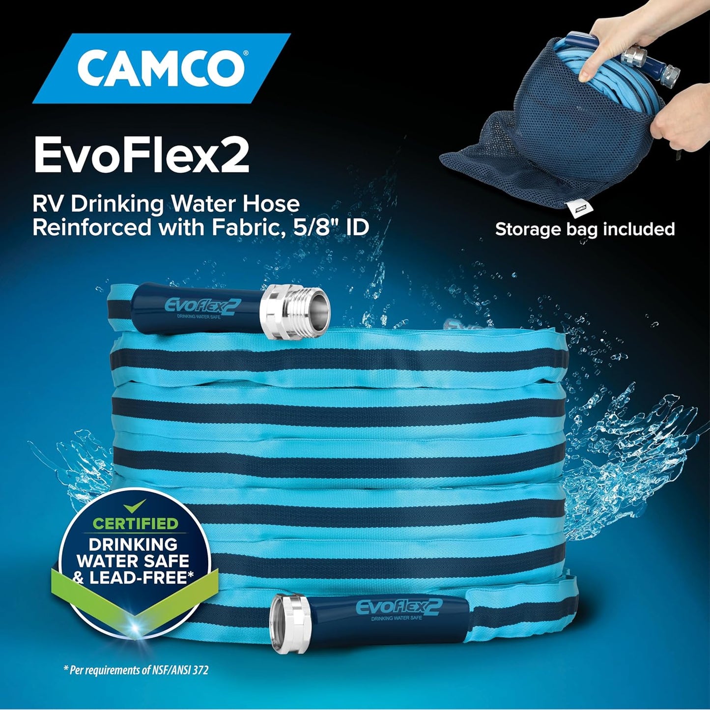 Camco EvoFlex2 25-ft Drinking Water Hose - RV Drinking Water Hose Rein