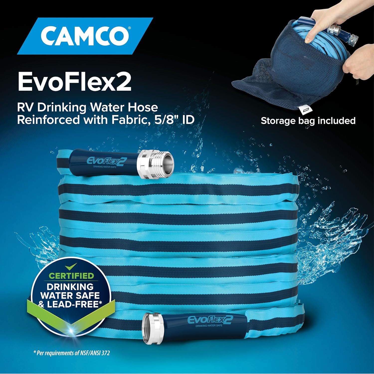 Camco EvoFlex2 25-ft Drinking Water Hose - RV Drinking Water Hose Rein