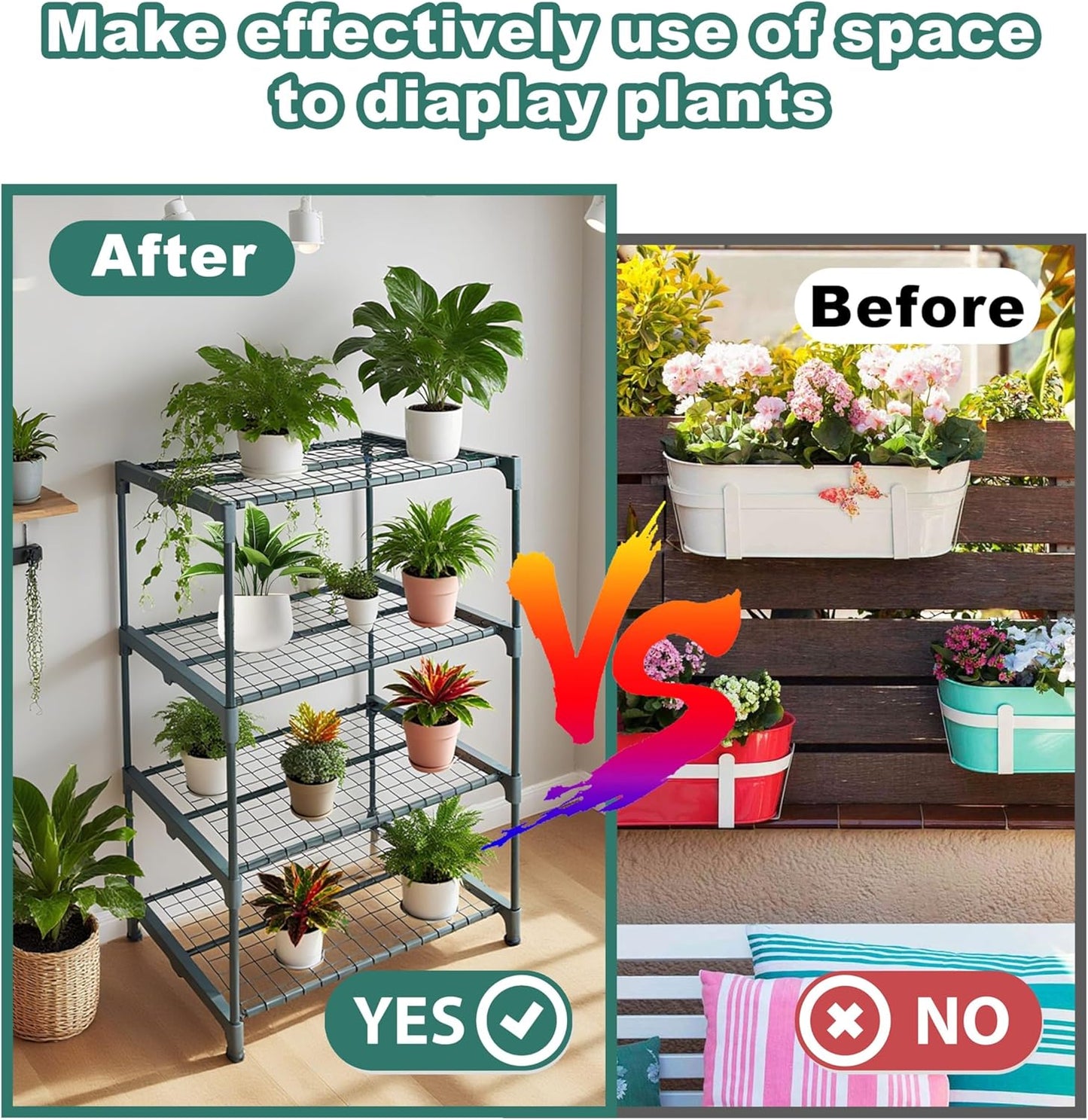 2 Pack Plant Stand Indoor Plant Shelf Outdoor,4 Tier Metal Plant Stand