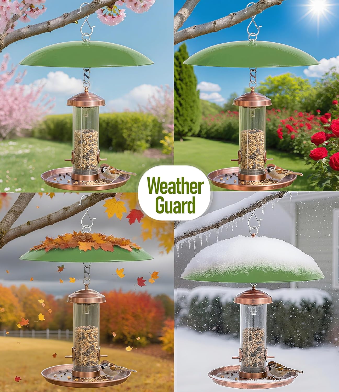 13" Bird Feeder Rain Cover,Bird Feeder Dome,Hummingbird Feeder Squirrel Guard,Proof Bird Feeders Baffle,Smart Birds Feeder's Umbrella(Green), 2Pack