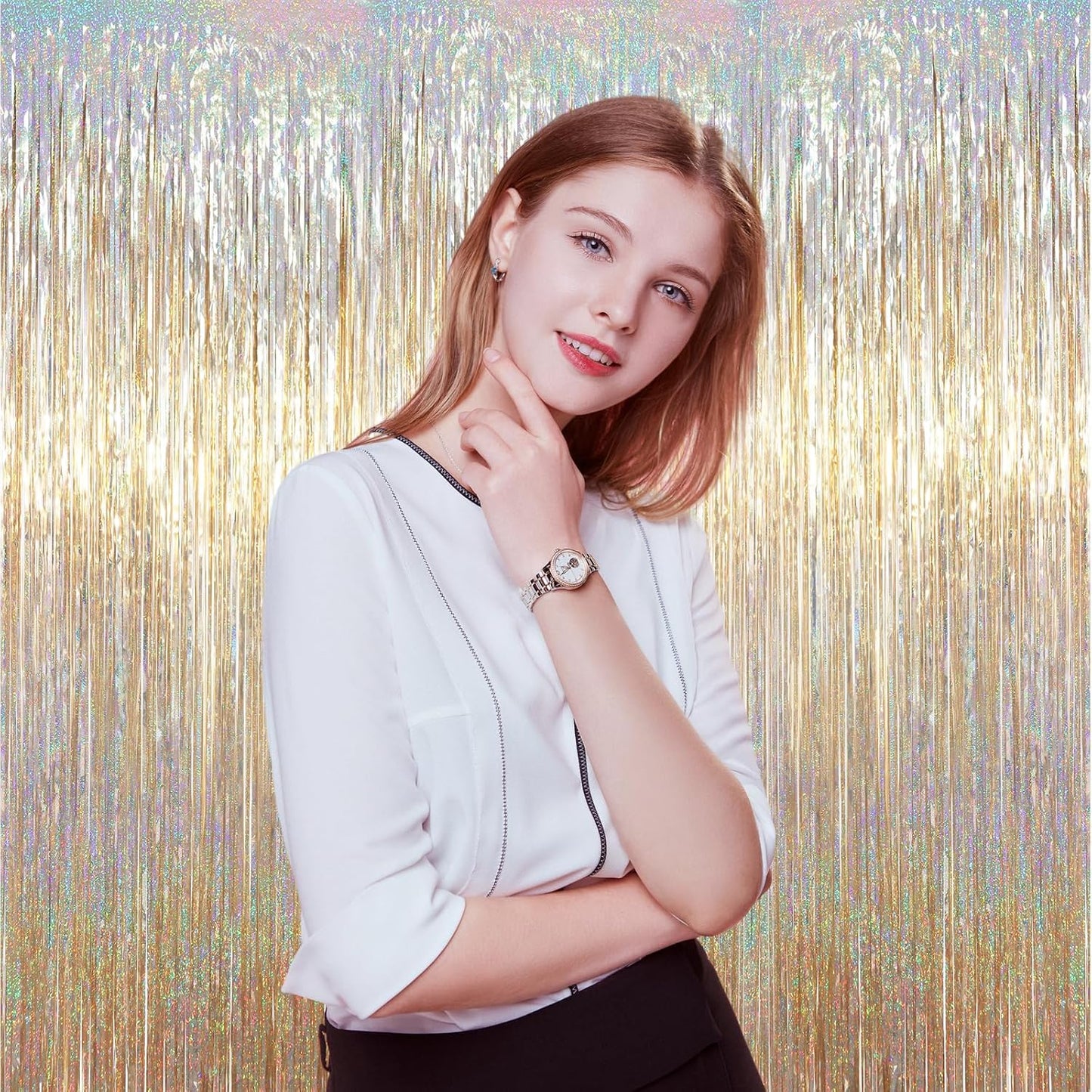 3.3 x 6.6 ft Foil Fringe Backdrop Curtains, Tinsel Streamers Party Decorations, Fringe Backdrop for Birthday, Baby Shower, Gender Reveal, Graduation (3, Champagne)