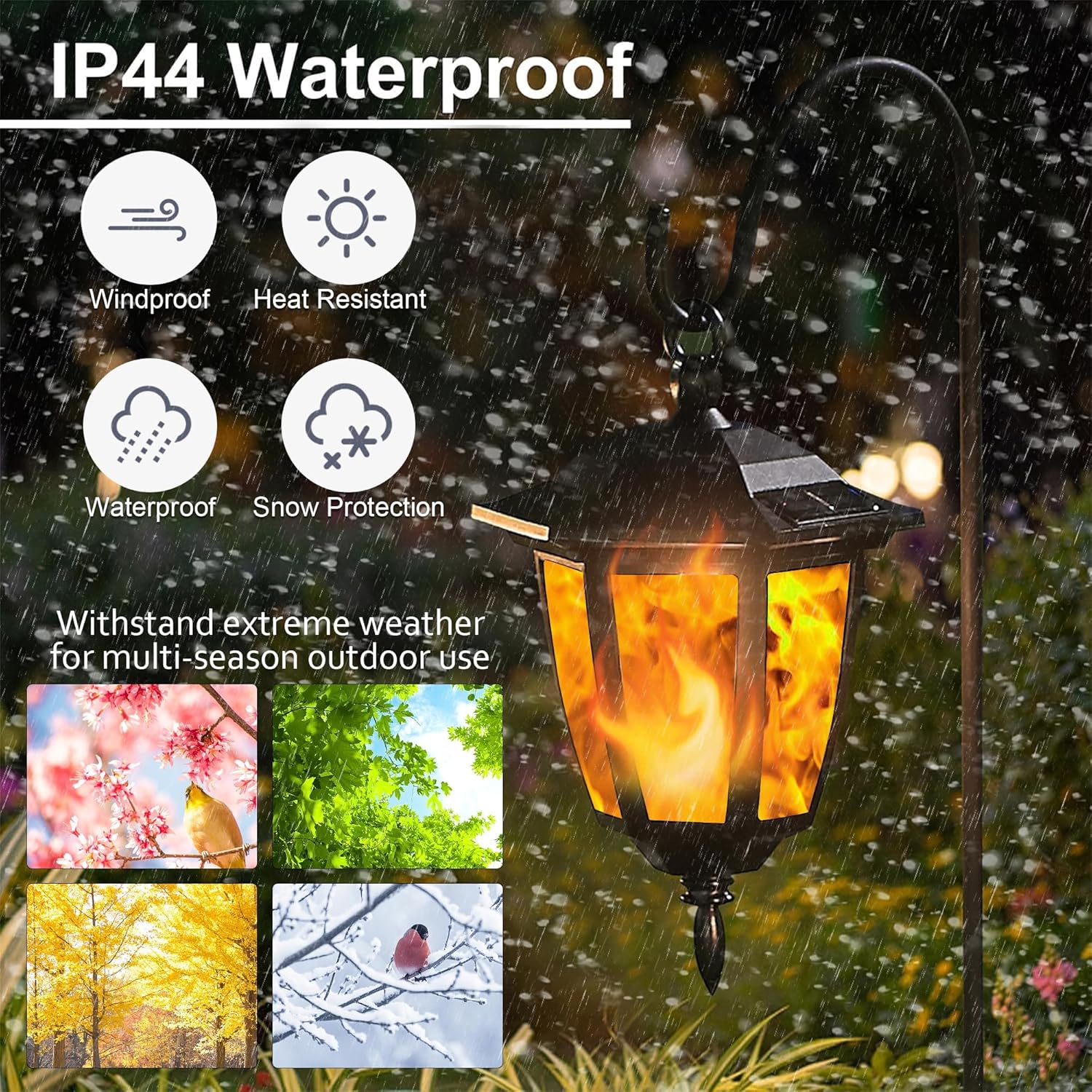 Dynaming 4 Pack Solar Flame Hanging Lights Outdoor, Halloween Solar Fl