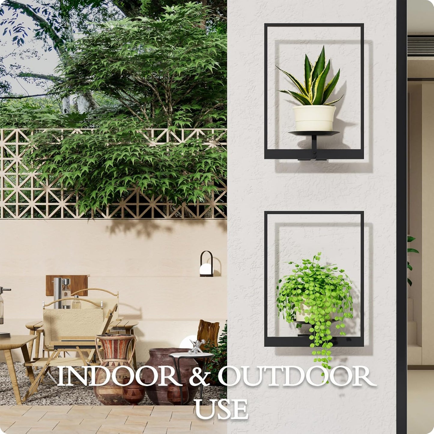 Black Metal Wall Plant Holder - 2-Pack Wall Mounted Plant Stands and H