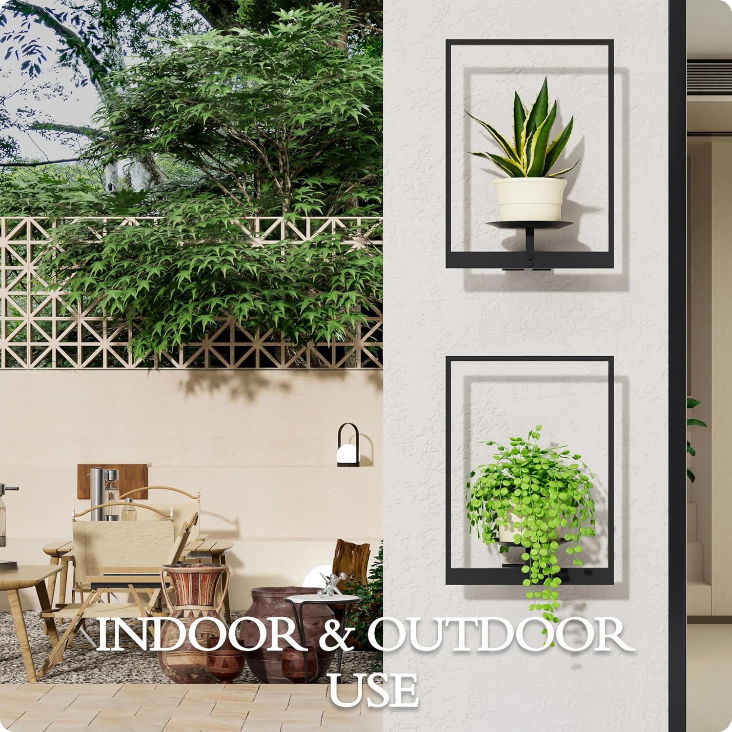 Black Metal Wall Plant Holder - 2-Pack Wall Mounted Plant Stands and H