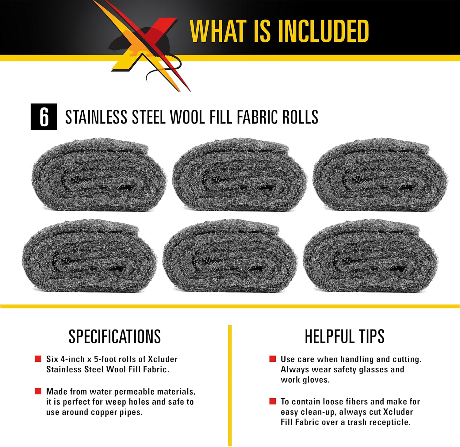 Xcluder Rodent Control Fill Fabric 6 Rolls of Stainless Steel Wool Ble