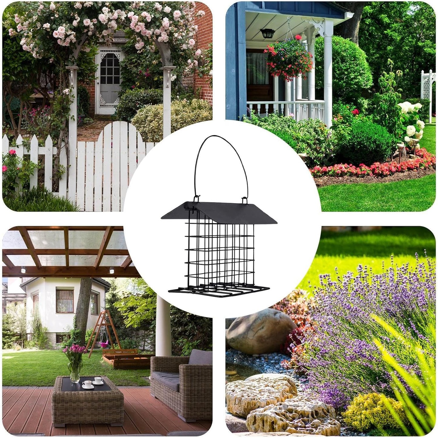 Squirrel Proof Suet Feeder - Reusable Feeding Station, Sturdy Bird Cage Feeder, Easy Fill Design, Premium Weather-Resistant Material, Wild Bird, Backyard Outdoor Use, Hummingbird Woodpecker Birds