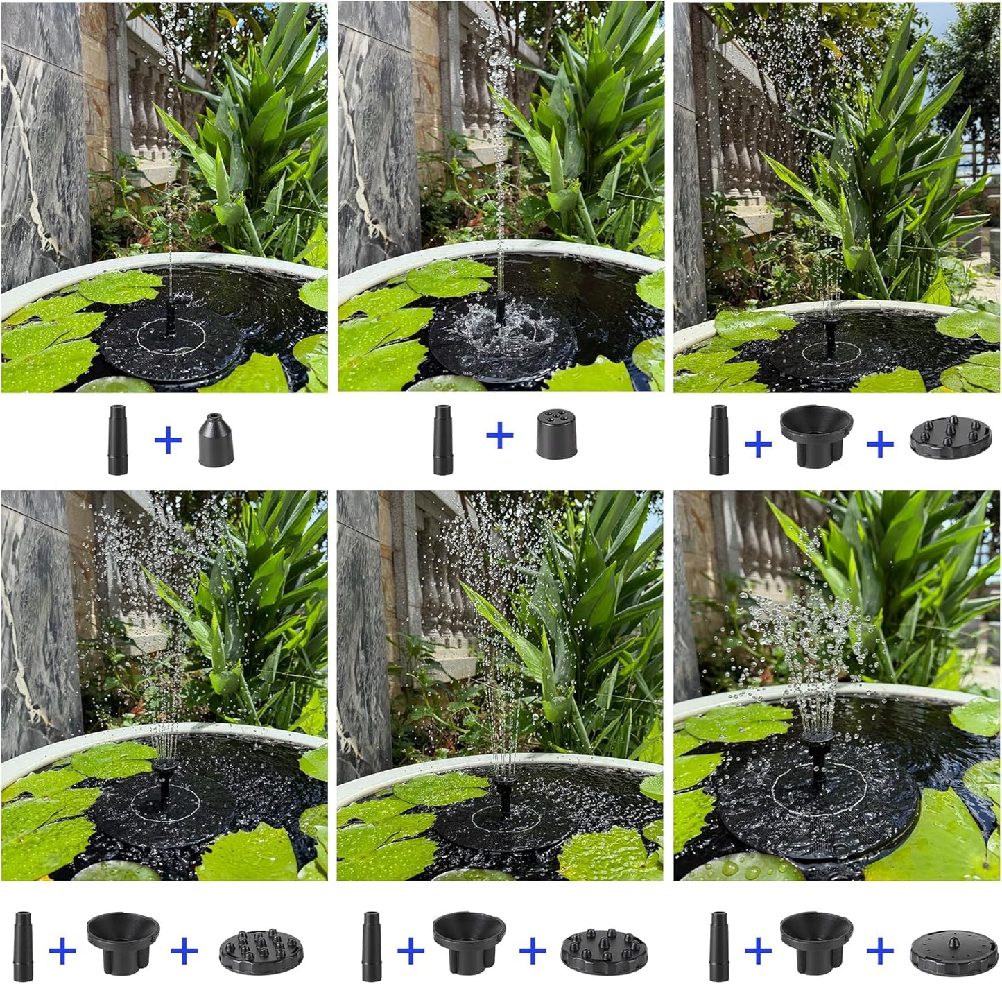 Solar Bird Bath Fountain,1.4W Solar Fountain Pump with 6 Nozzles, Free Standing Floating Solar Powered Water Fountains Pump for Bird Bath, Garden, Pond, Outdoor Decoration