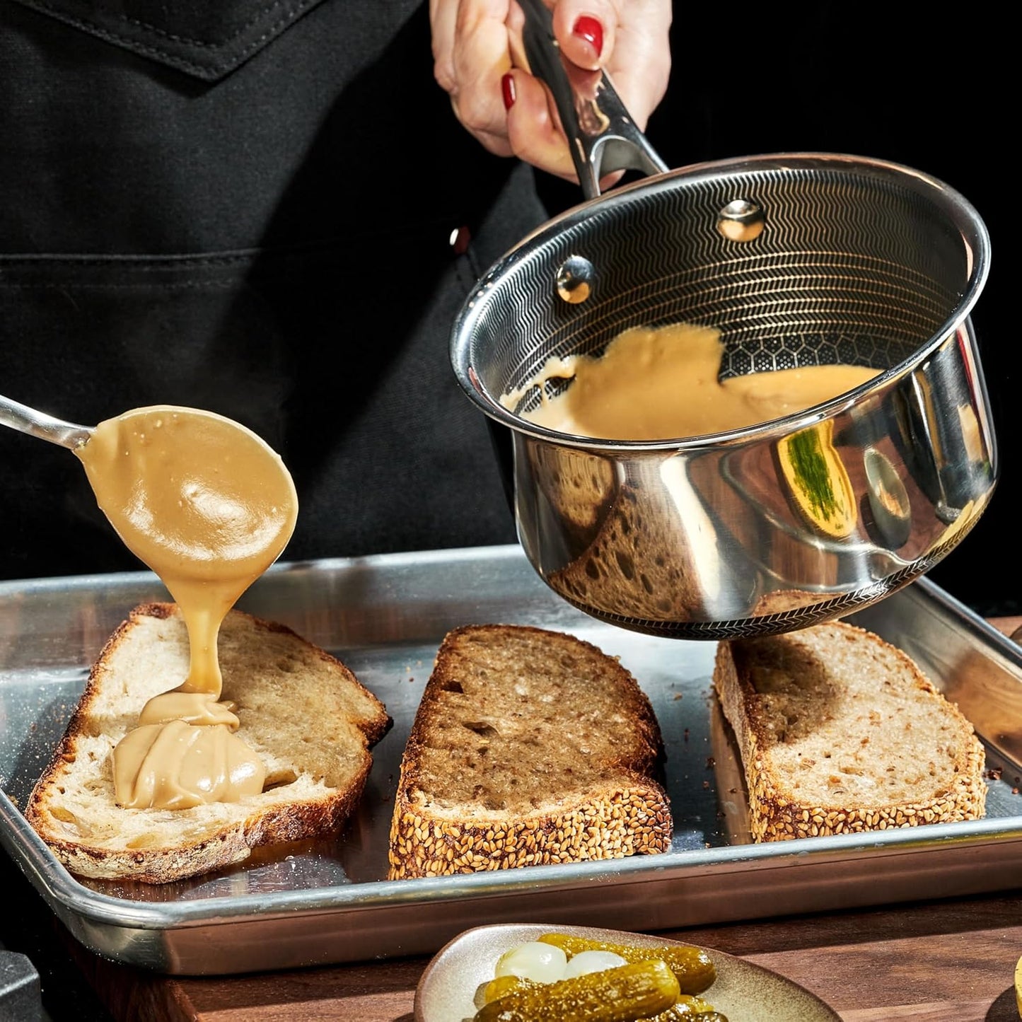 HexClad Hybrid Nonstick 1-Quart Saucepan with Tempered Glass Lid, Stay