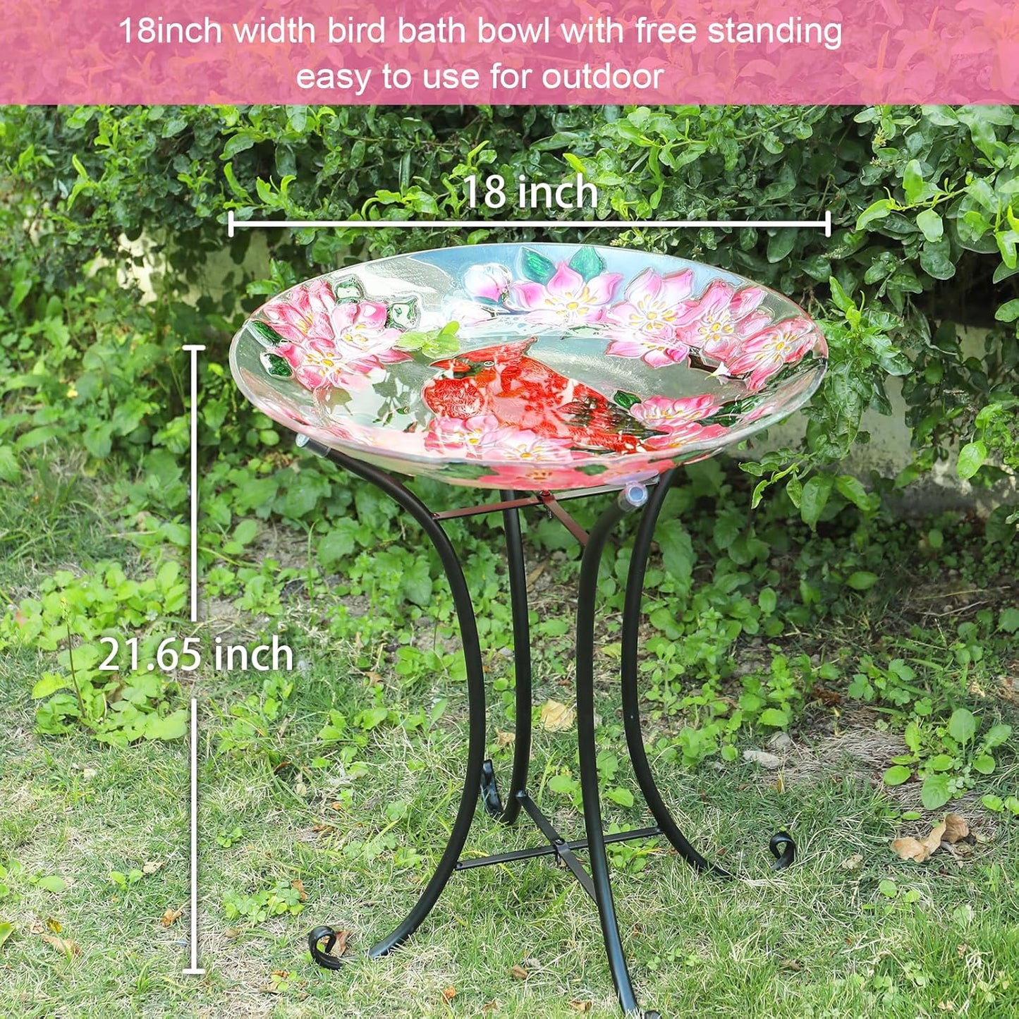 MUMTOP Outdoor Glass Birdbath with Metal Stand for Outside Lawn Yard G