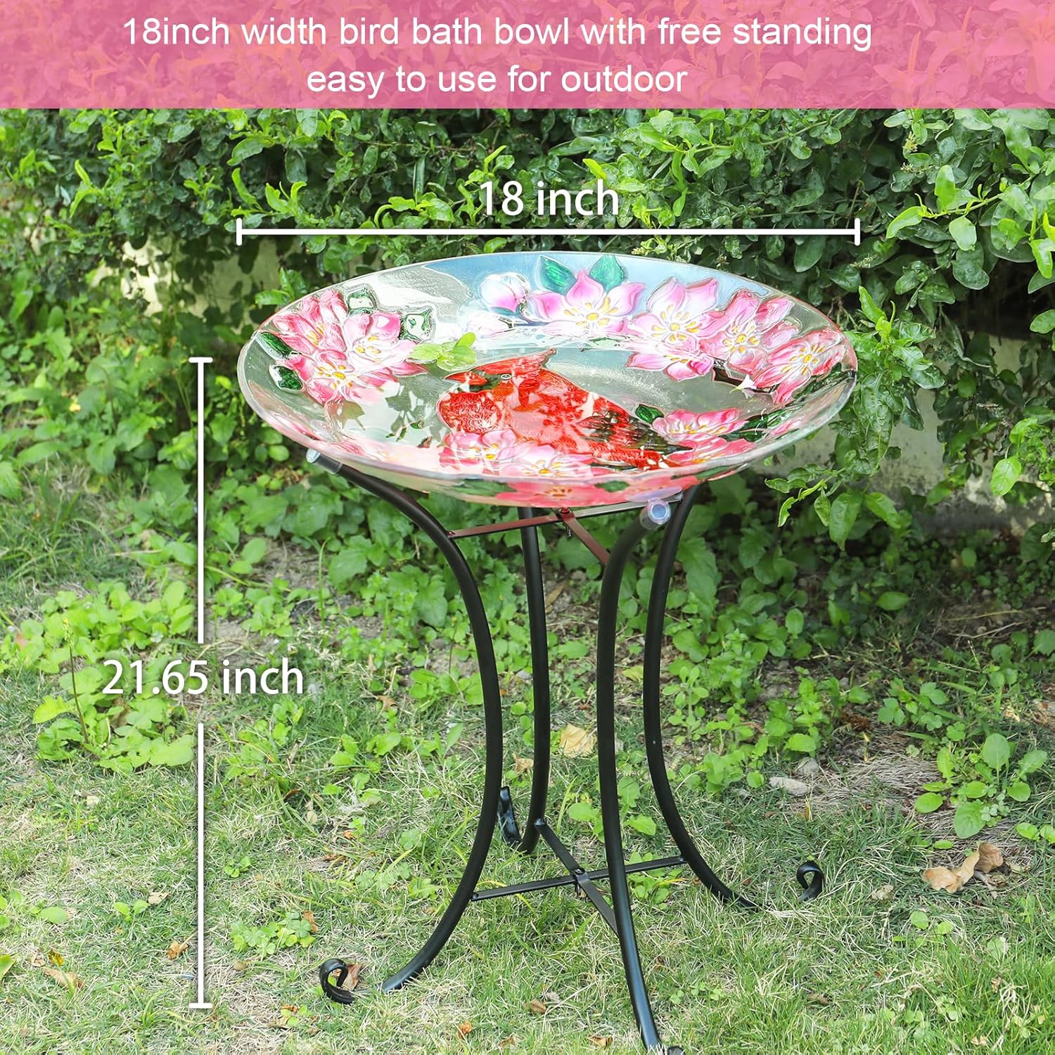 MUMTOP Outdoor Glass Birdbath with Metal Stand for Outside Lawn Yard G