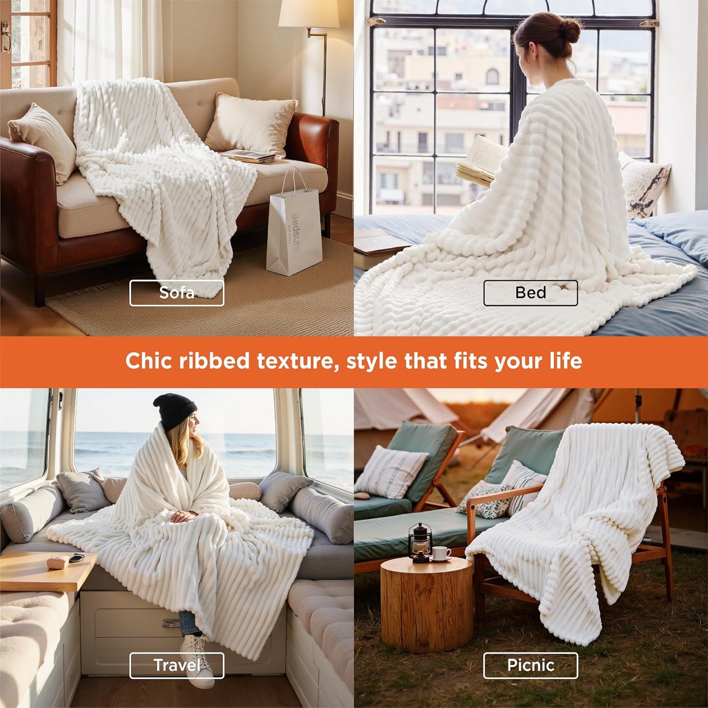 Bedsure GentleSoft White Throw Blanket for Couch - Soft Cozy Fleece Throw Blankets for Women Girls, Mothers Graduation Birthday Gifts for Women Her Mom, Room Home Spring Decor, Off White, 50x60 Inches