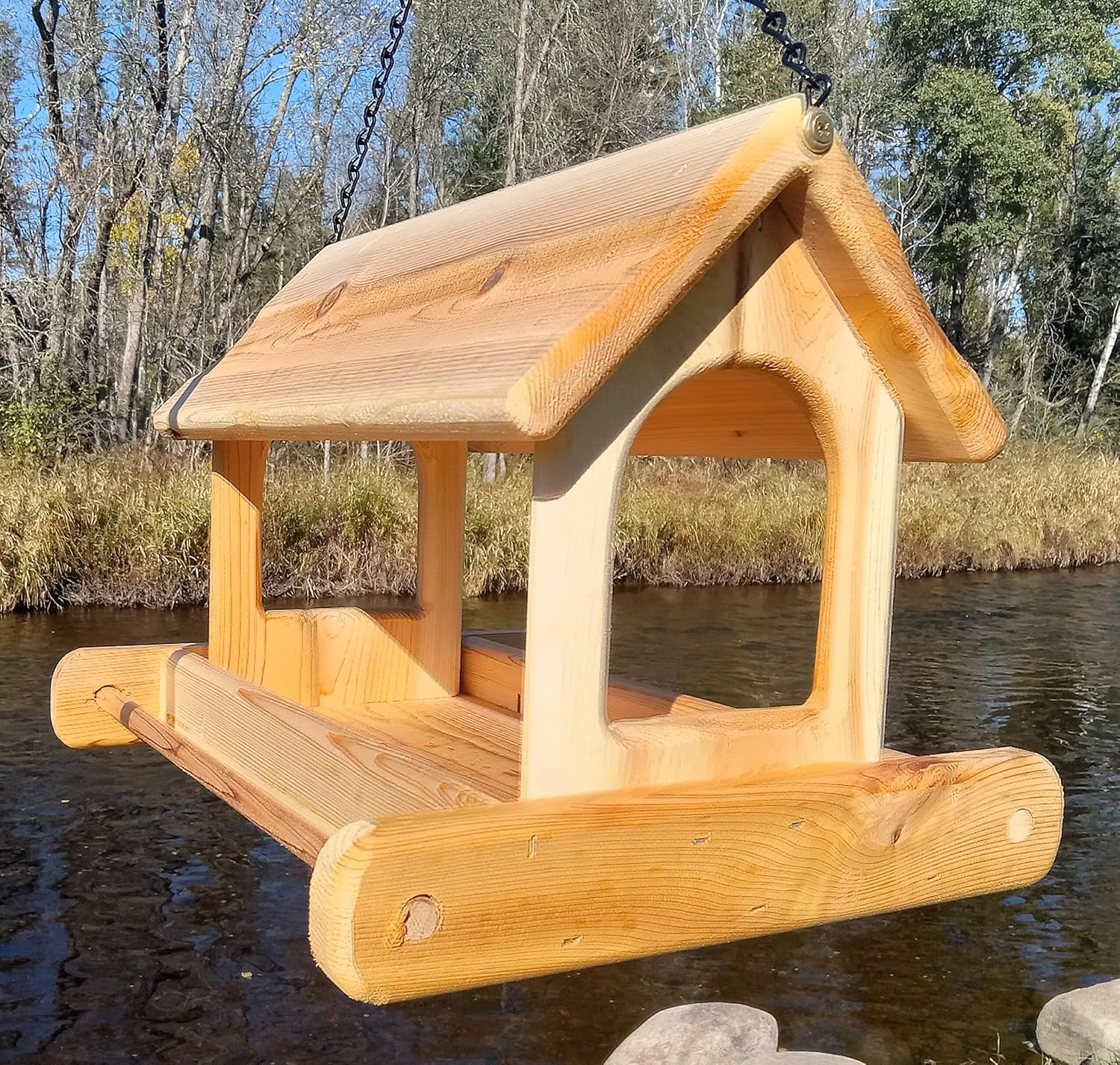 16 Inch Hanging Cedar Wood Arched Fly Through Platform Bird Feeder or 