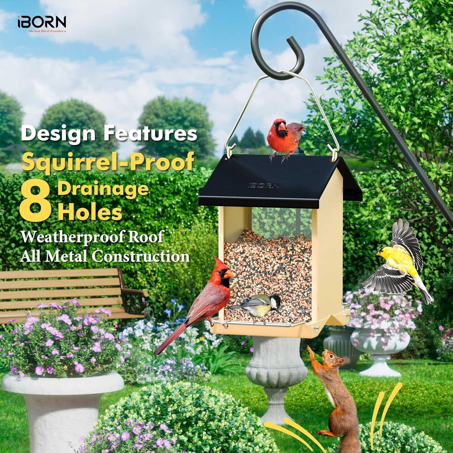 iBorn Bird Feeders for Outdoors,Bird Feeder with Weatherproof Metal Ro