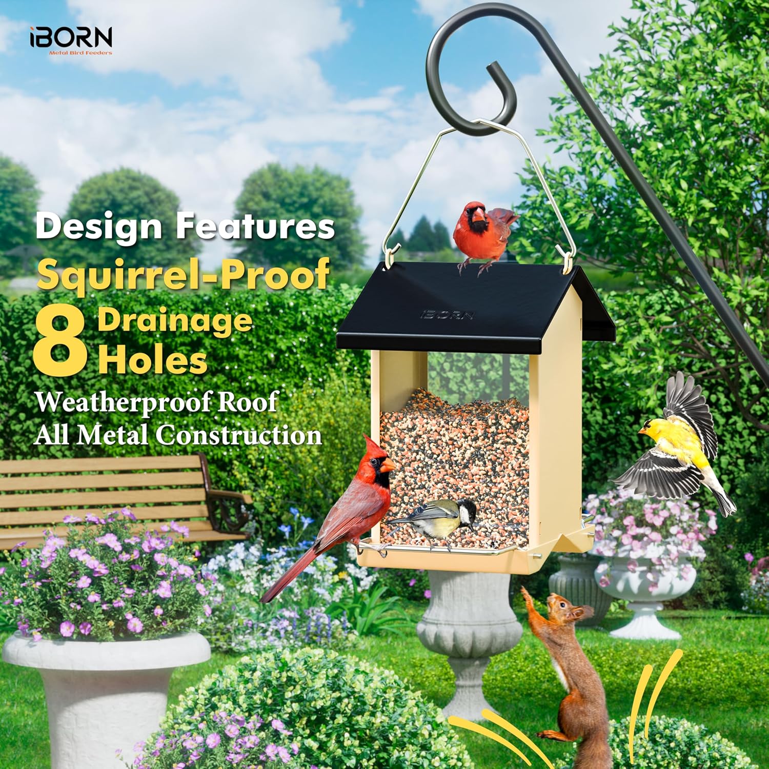 iBorn Bird Feeders for Outdoors,Bird Feeder with Weatherproof Metal Ro