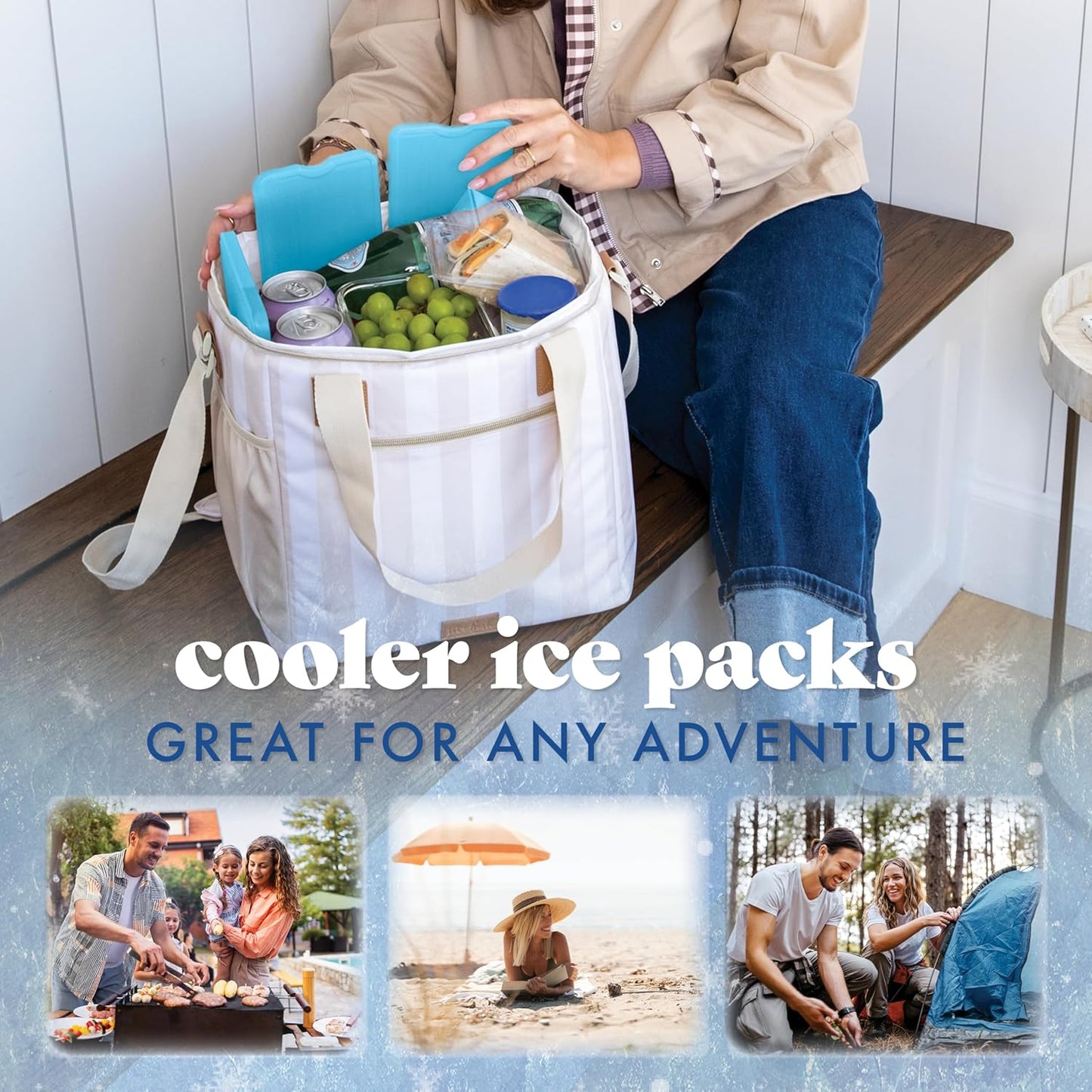 Cool Coolers by Fit & Fresh 4 Pack XL Slim Ice Packs, Quick Freeze Space Saving Reusable Ice Packs for Lunch Boxes or Coolers, Blue, 239ICE, 4 count (Pack of 1)