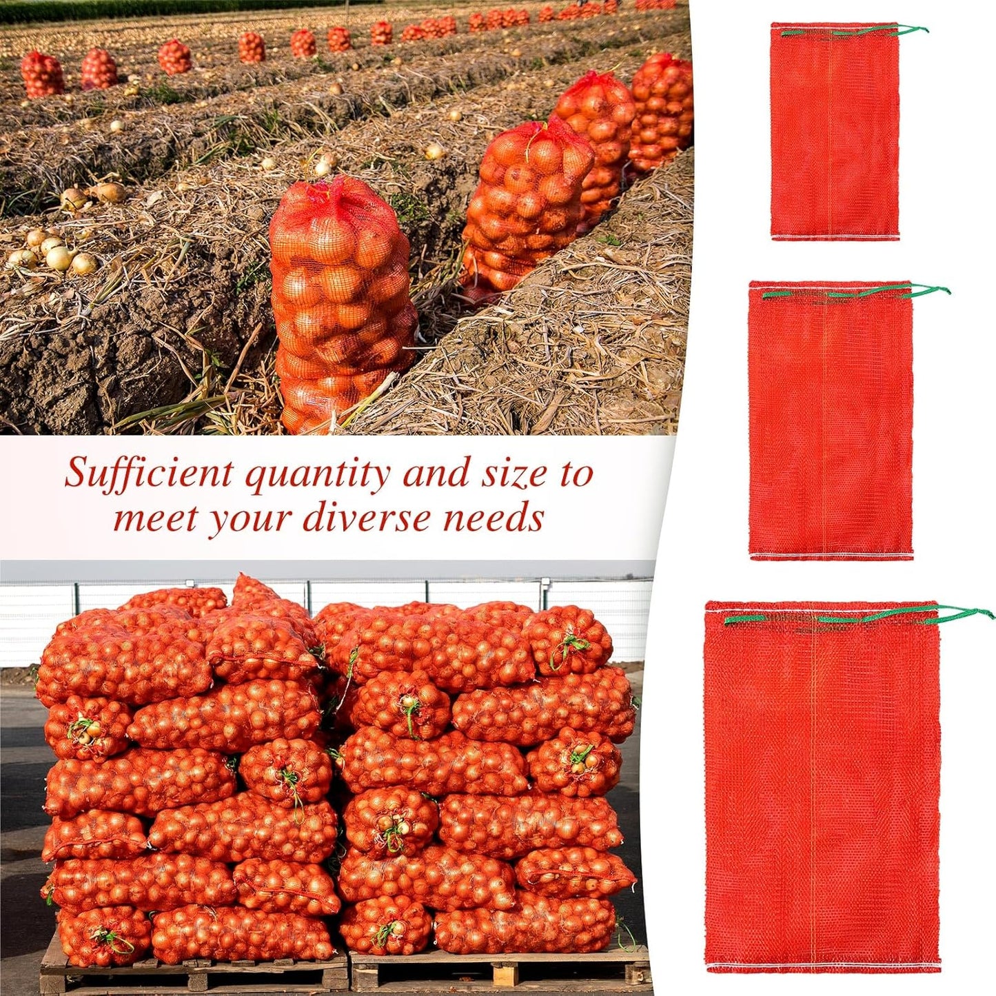 SATINIOR 60 Pcs Mesh Onion Bags Onion Vegetable Storage Bags 32'' x 20'', 24'' x 14', ' 18'' x 11'' Fresh Produce Storage Bags Garden Vegetable Fruit Produce Storage Supplies