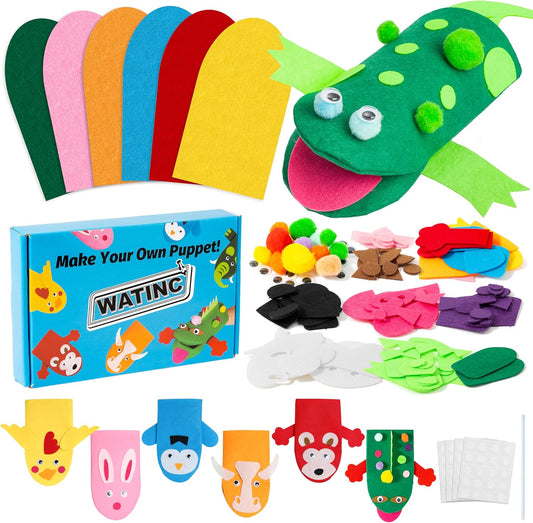 WATINC 6Pcs Hand Puppet Making Kit, Art Craft Felt Sock Puppet Toys, C