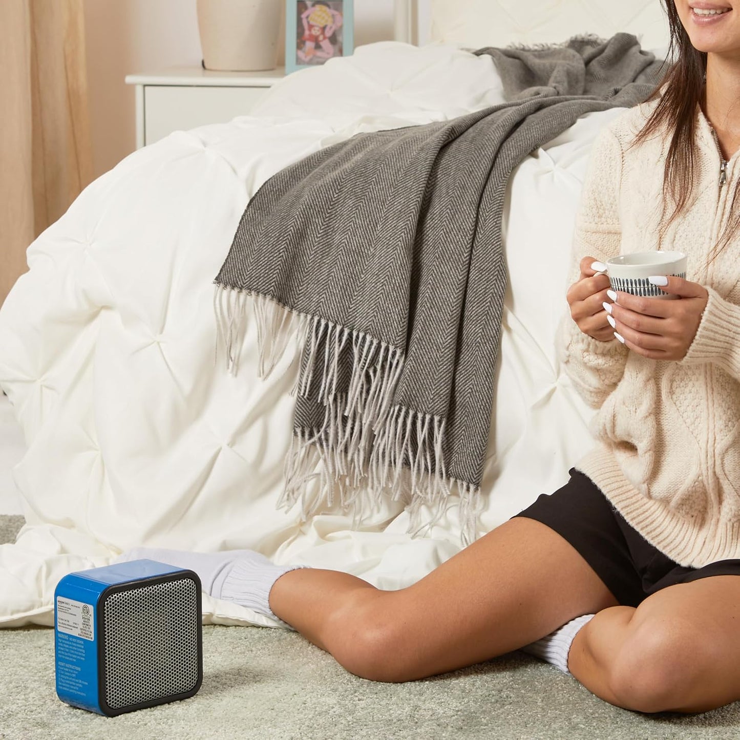Amazon Basics Ceramic Portable Mini Space Heater for Office Desk, Fast Heating, Efficient, Indoor Use, 500W, With Tip-Over Protection, Lightweight 1.4 lbs, Blue, 5.9 x 3.2 x 6 inches