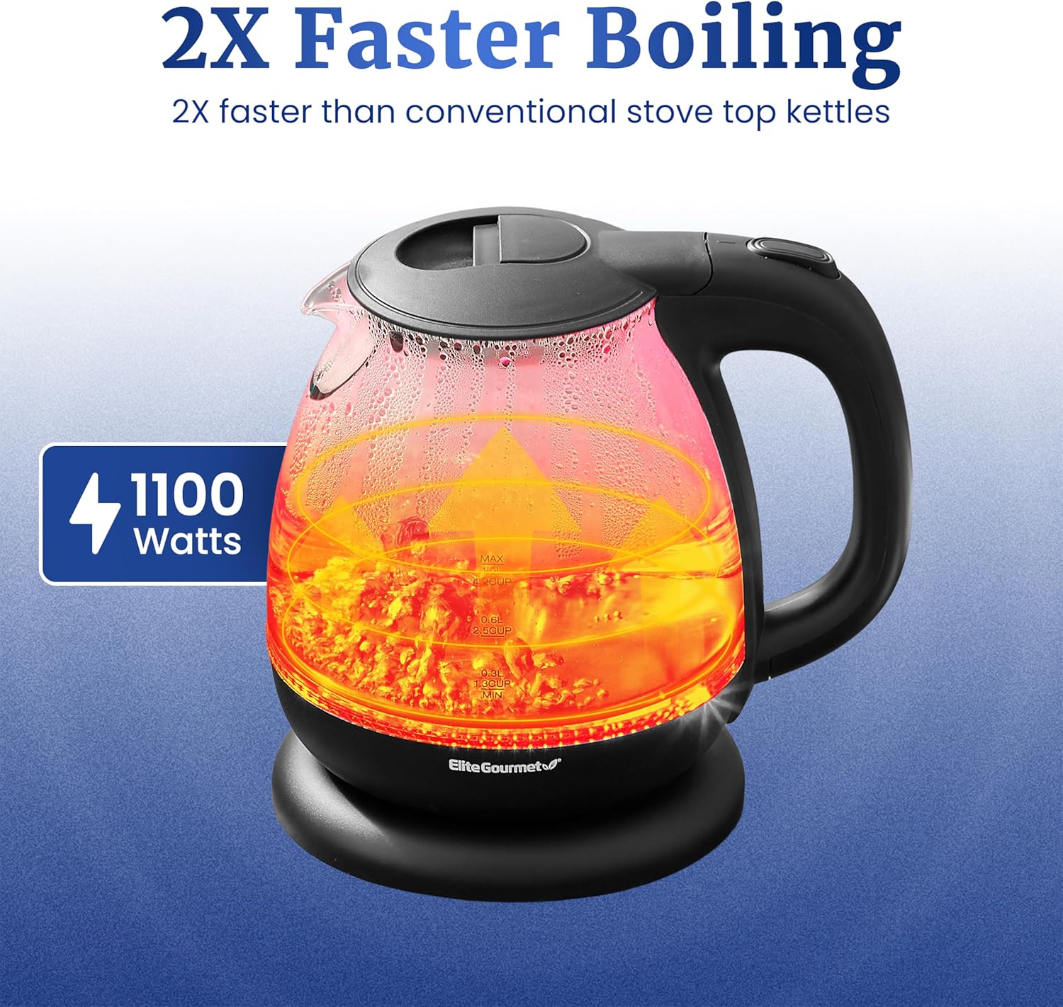 Elite Gourmet EKT1001 Electric 1.0L BPA-Free 1100W Glass Kettle Cordle