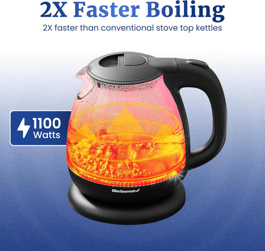 Elite Gourmet EKT1001 Electric 1.0L BPA-Free 1100W Glass Kettle Cordle