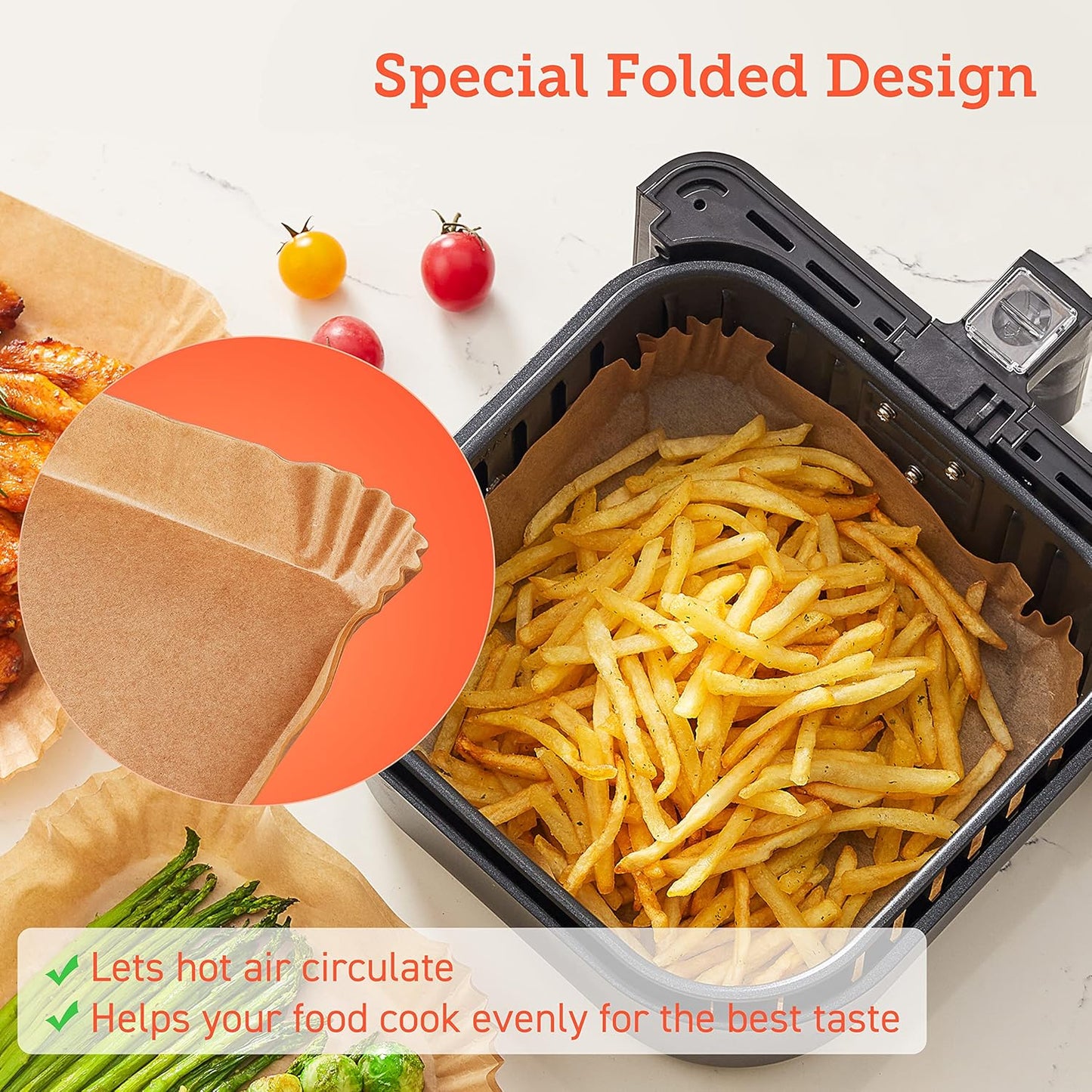 COSORI Air Fryer Liners, 100 PCS Square Disposable Paper Liners, Non-S