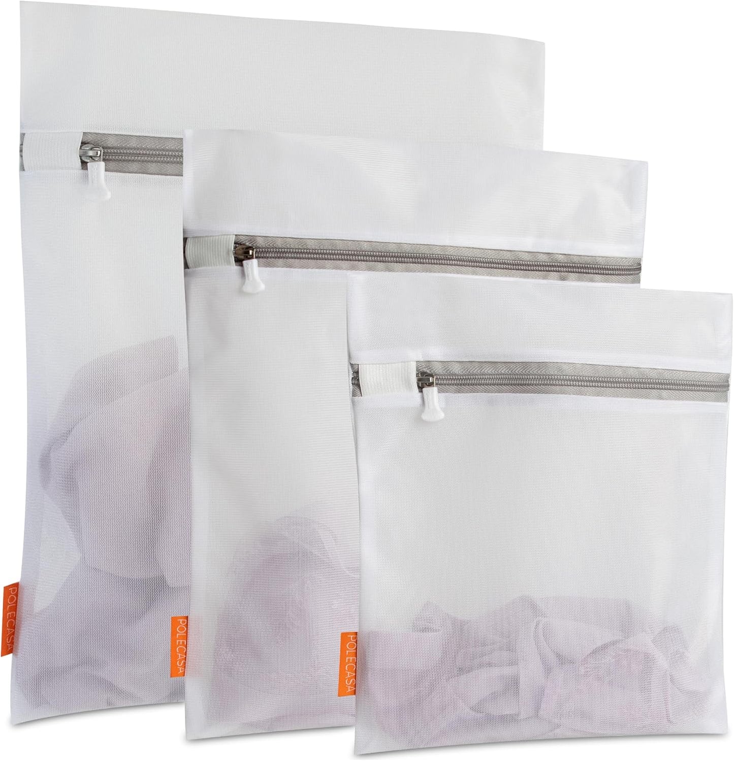 Polecasa 3Pcs Mesh Laundry Bags with Sturdy Zipper, Even Mesh Holes, Variety Sizes for all Your Delicates, Lingerie, Bras, Baby Clothes -Travel Essentials (1 Large, 1 Medium, 1 Small)