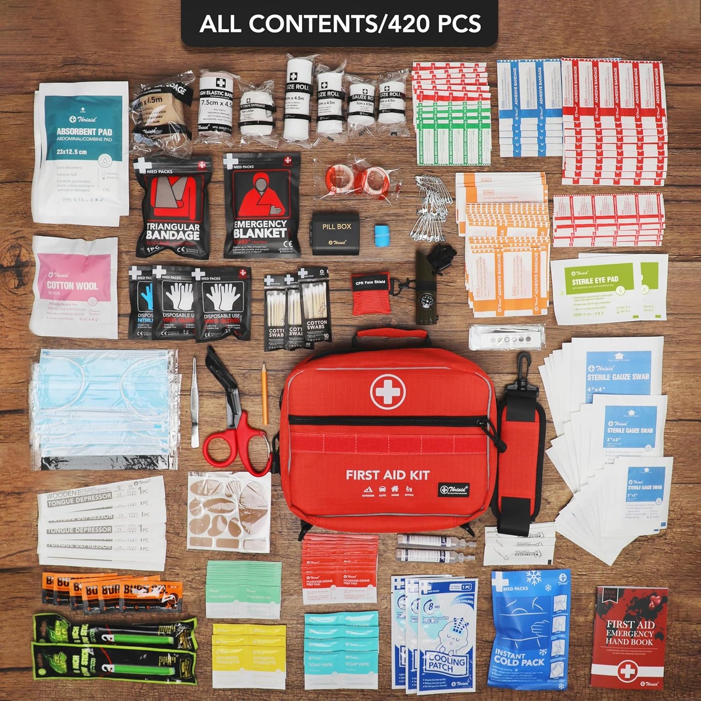 430 Piece First Aid Kit, Well-Organized Premium Waterproof Compact Tra