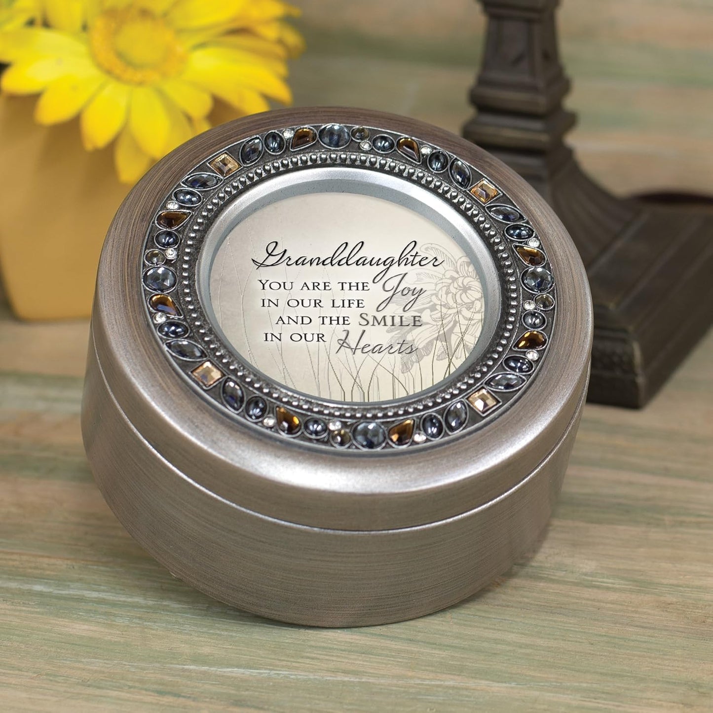 Cottage Garden Granddaughter The Joy and Smile Brushed Silver Round Je