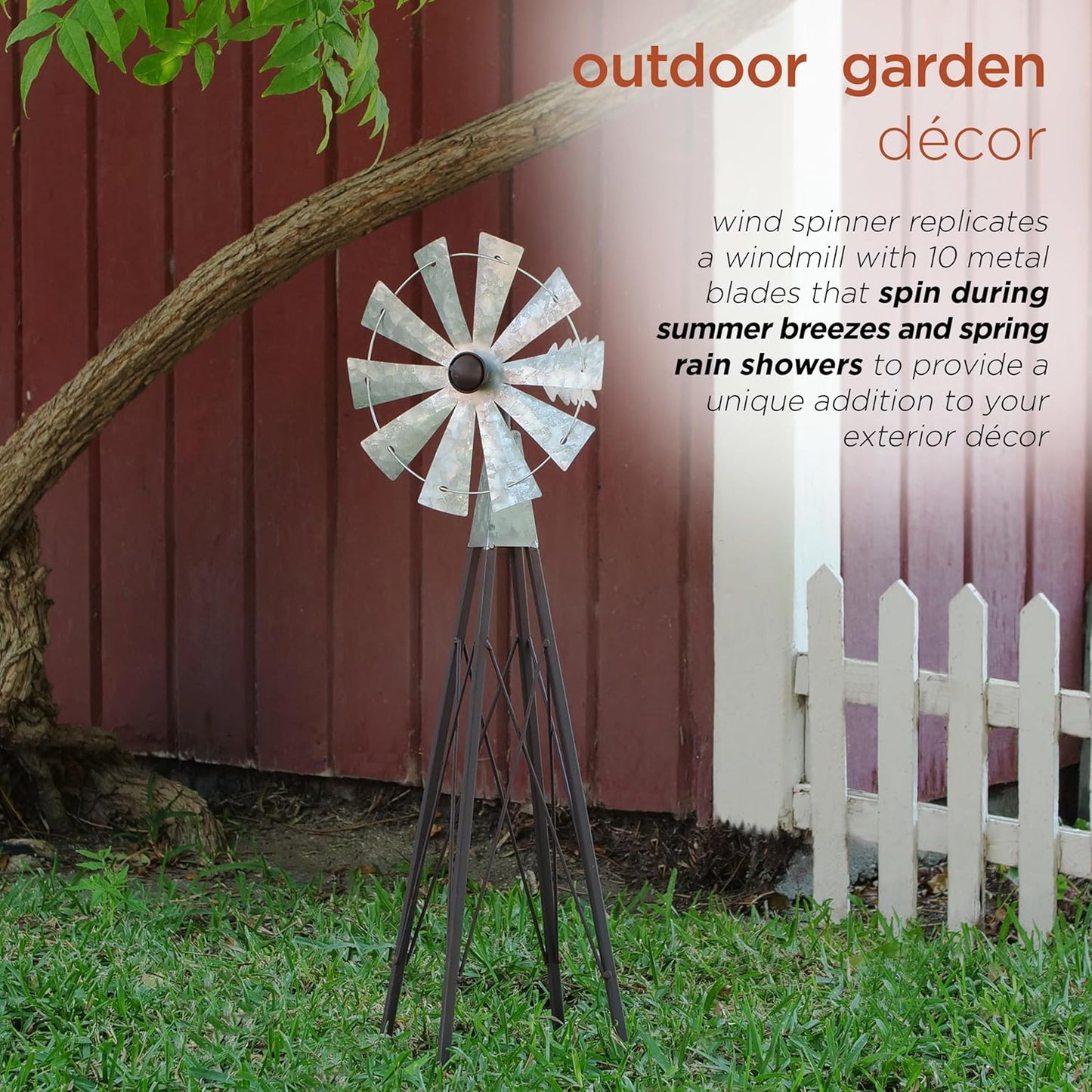 Alpine Corporation 24" Tall Outdoor Metal Wind Spinners, Kinetic Rusti