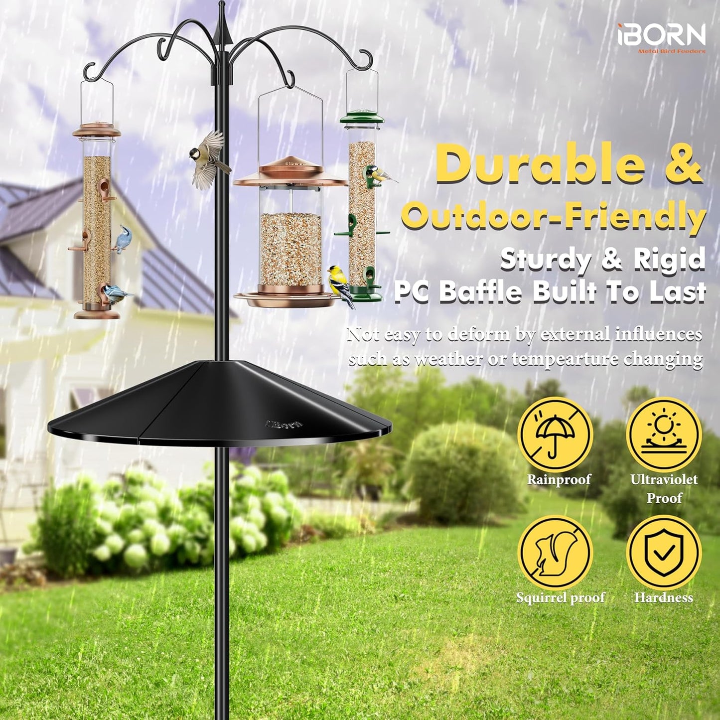 iBorn Squirrel Baffle for Bird Feeder Pole, 19.5” Oversized Squirrel Guard Defender, Bird Feeder for Outdoors Protector, Polycarbonate(PC), Pack of 1, Black