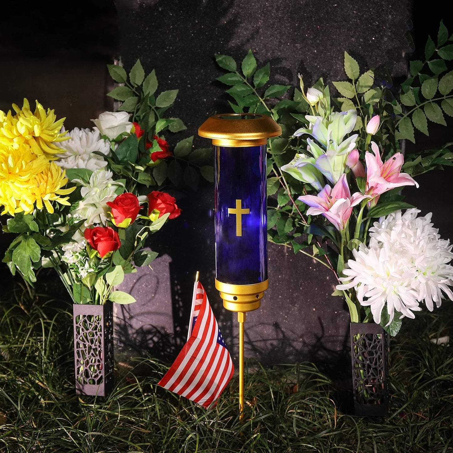 Solar Lights for Cemetery,Solar Cross Cemetery Grave,Cemetery Candle Holder for Grave,Eternal Light Solar Powered Lighted Cross,Grave Decorations memorials
