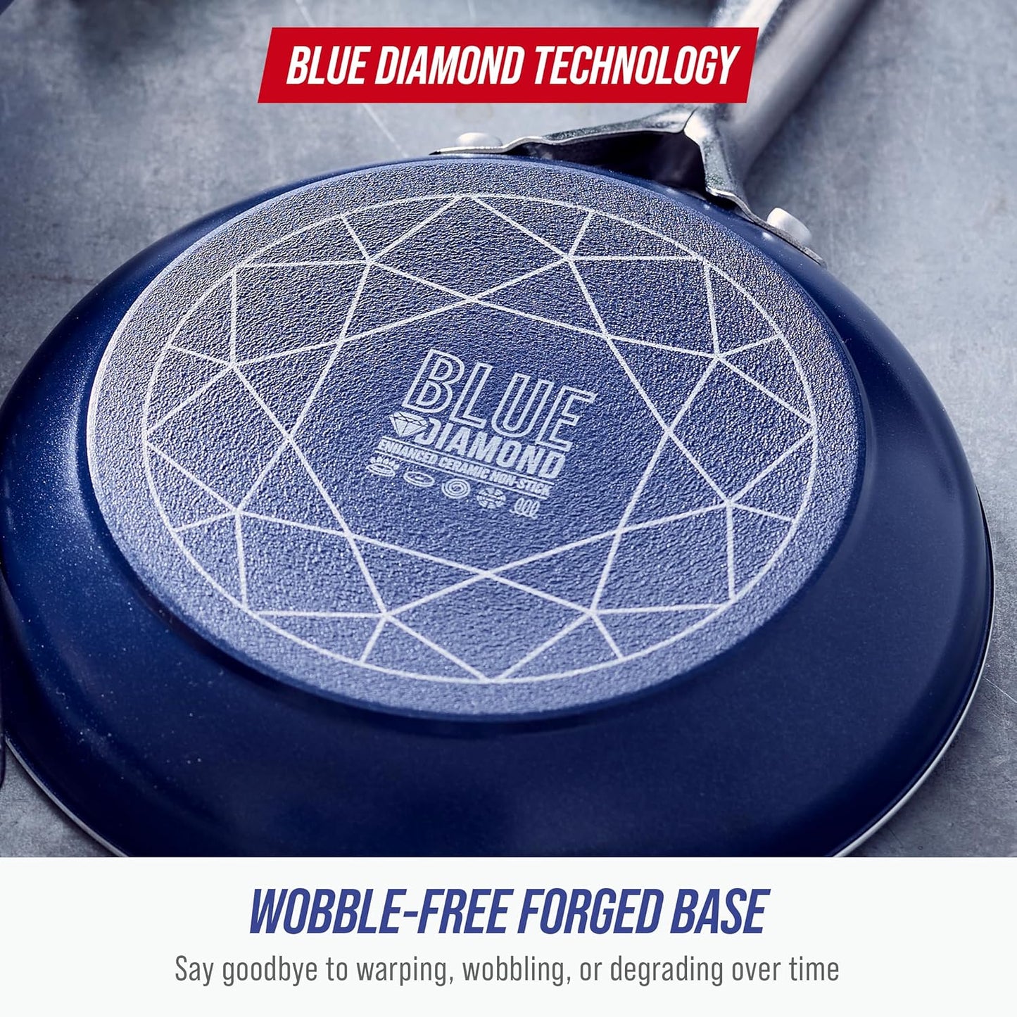 Blue Diamond 20.3cm(8인치) 논스틱 프라이팬 프라이팬, 다이아몬드 주입 PFAS 프리 세라믹, 식기 세척기 및 오븐 사용 가능, 스테인리스 스틸 손잡이, 내구성 있는 무독성 금속 식기 사용 가능, 계란 및 오믈렛 팬, 블루