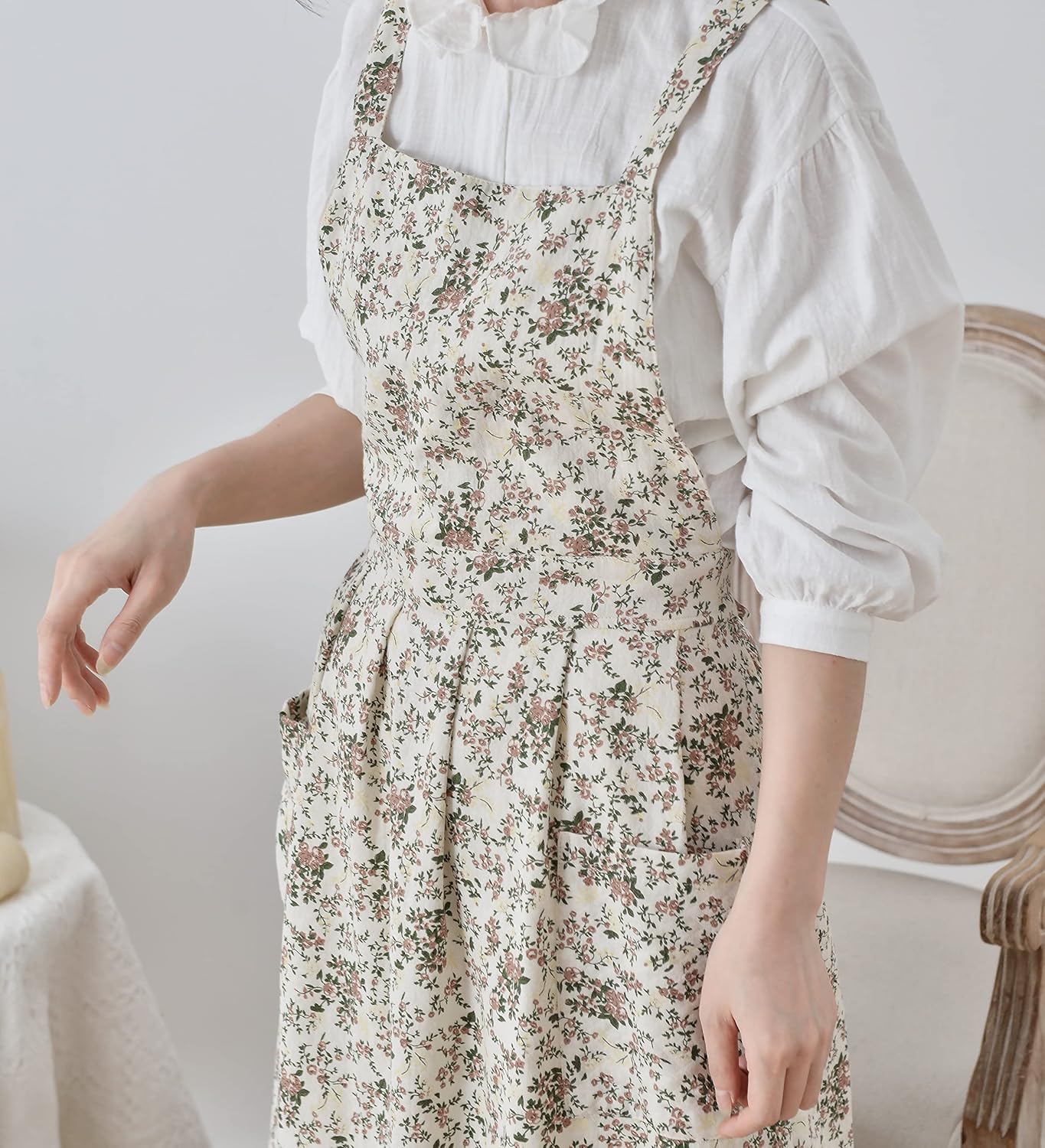 Floral Cotton Waterproof Adult Kitchen Apron Adjustable Cooking Baking