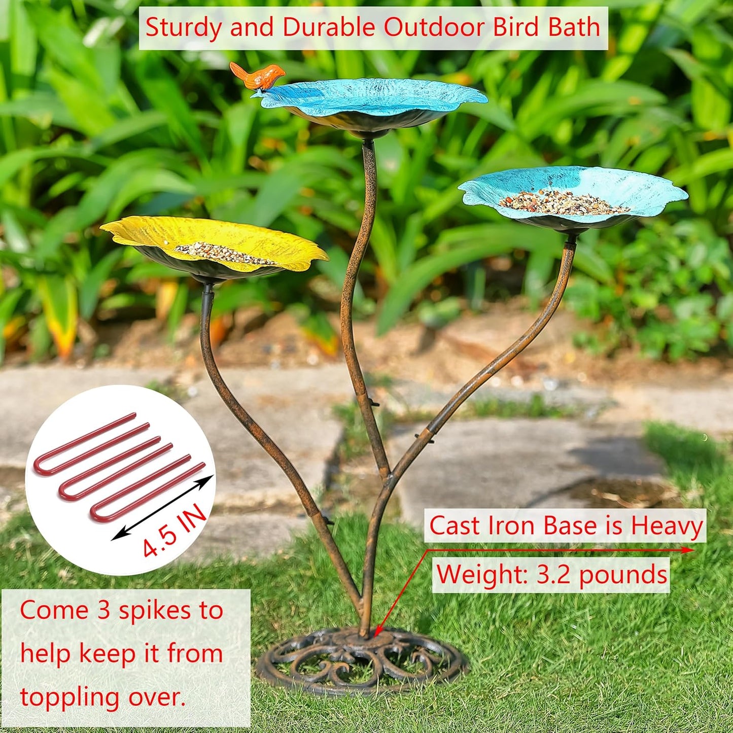 Cast Iron Pedestal Bird Bath Feeder Combo for Outside, Heavy Duty Outdoor Bird Bath/Feeder for Wildlife, Stable and Easy to Clean Birdbath