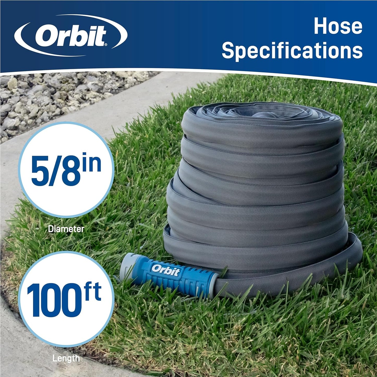 Orbit 33180 ExoJacket Fabric Garden Hose - Heavy-Duty Water Hose (100-