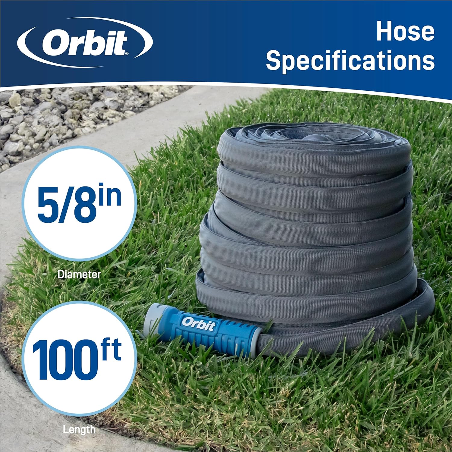 Orbit 33180 ExoJacket Fabric Garden Hose - Heavy-Duty Water Hose (100-