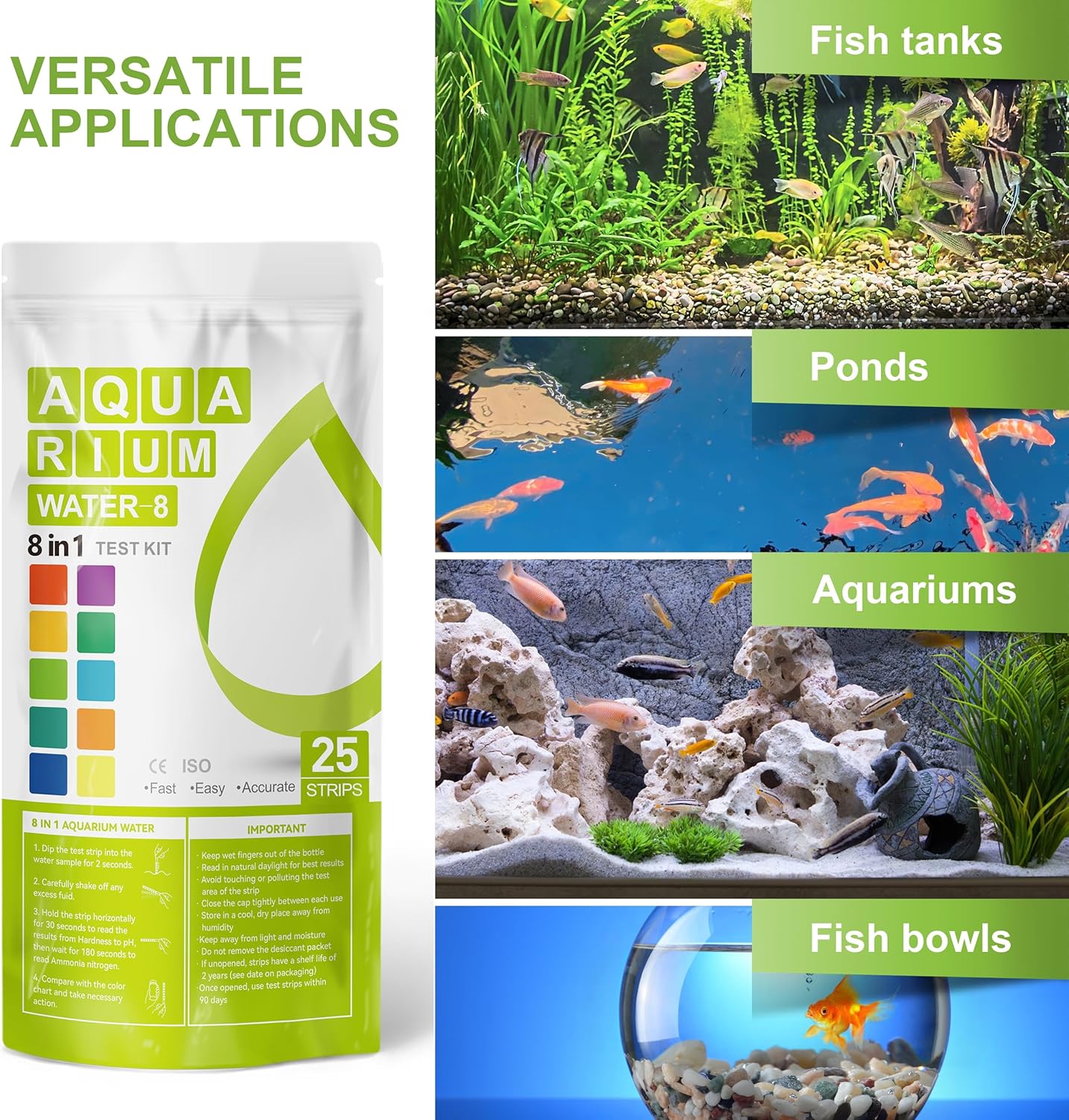 AAwipes Aquarium Ammonia Test Strips 8-in-1 |25 Strips | Quick & Accur