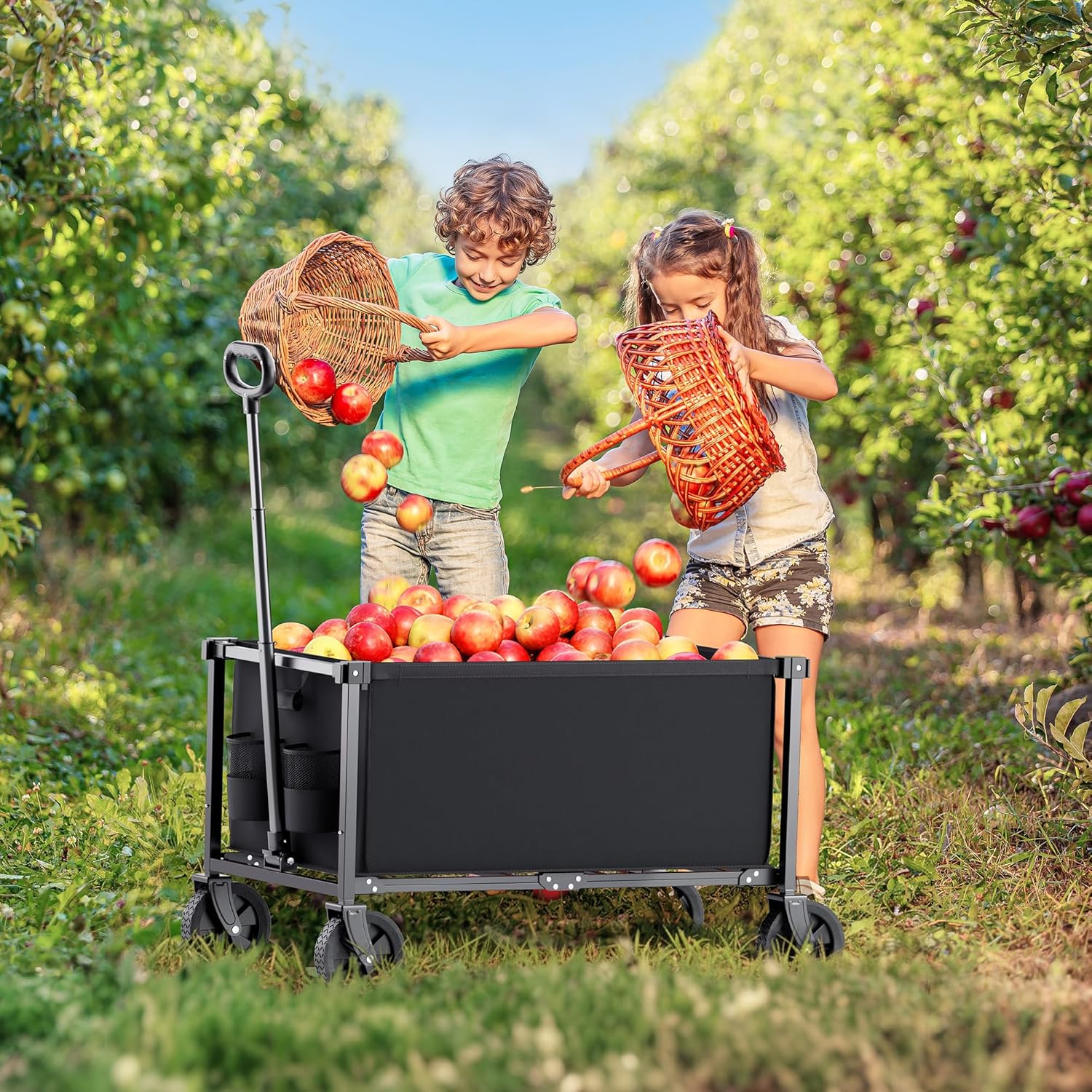 Collapsible Wagon Cart with Wheels, 150L Lightweight Foldable Utility 