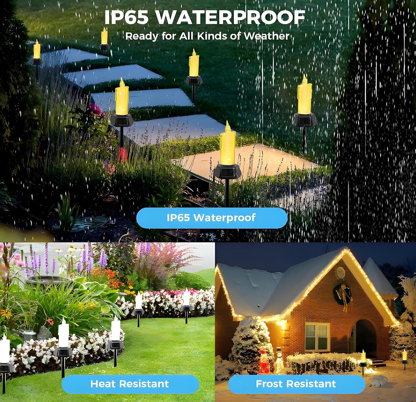Mengshen Solar Candle Light Crystal Style with 3 Panels IP65 Waterproof Auto On/Off LED Flame Effect Includes Ground Stake for Garden