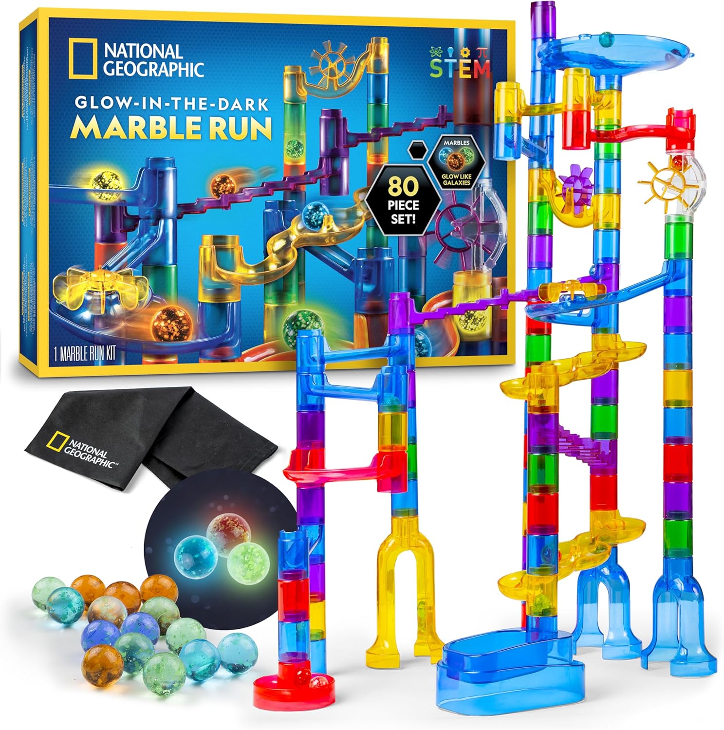 NATIONAL GEOGRAPHIC Glowing Marble Run – Construction Set with 15 Glow